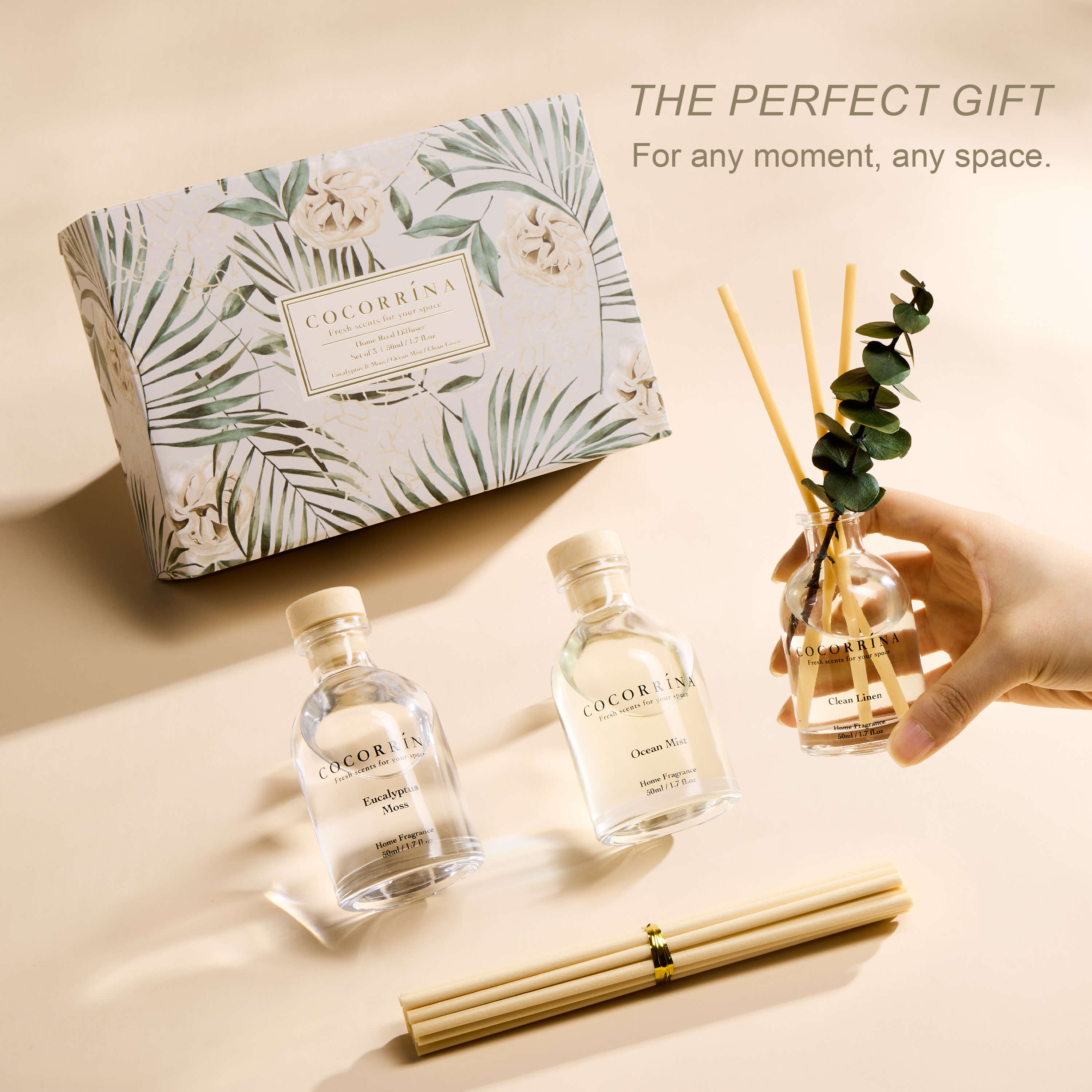 COCORRÍNA 1.7 fl oz Reed Diffuser Set of 3-Fresh Set
