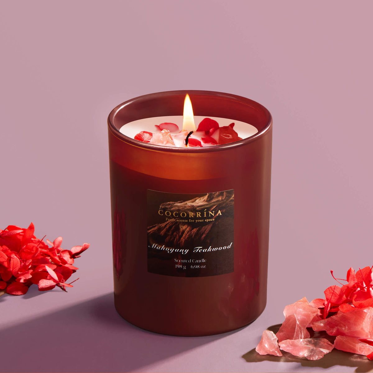 COCORRÍNA Mahogany Teakwood Crystal Candle
