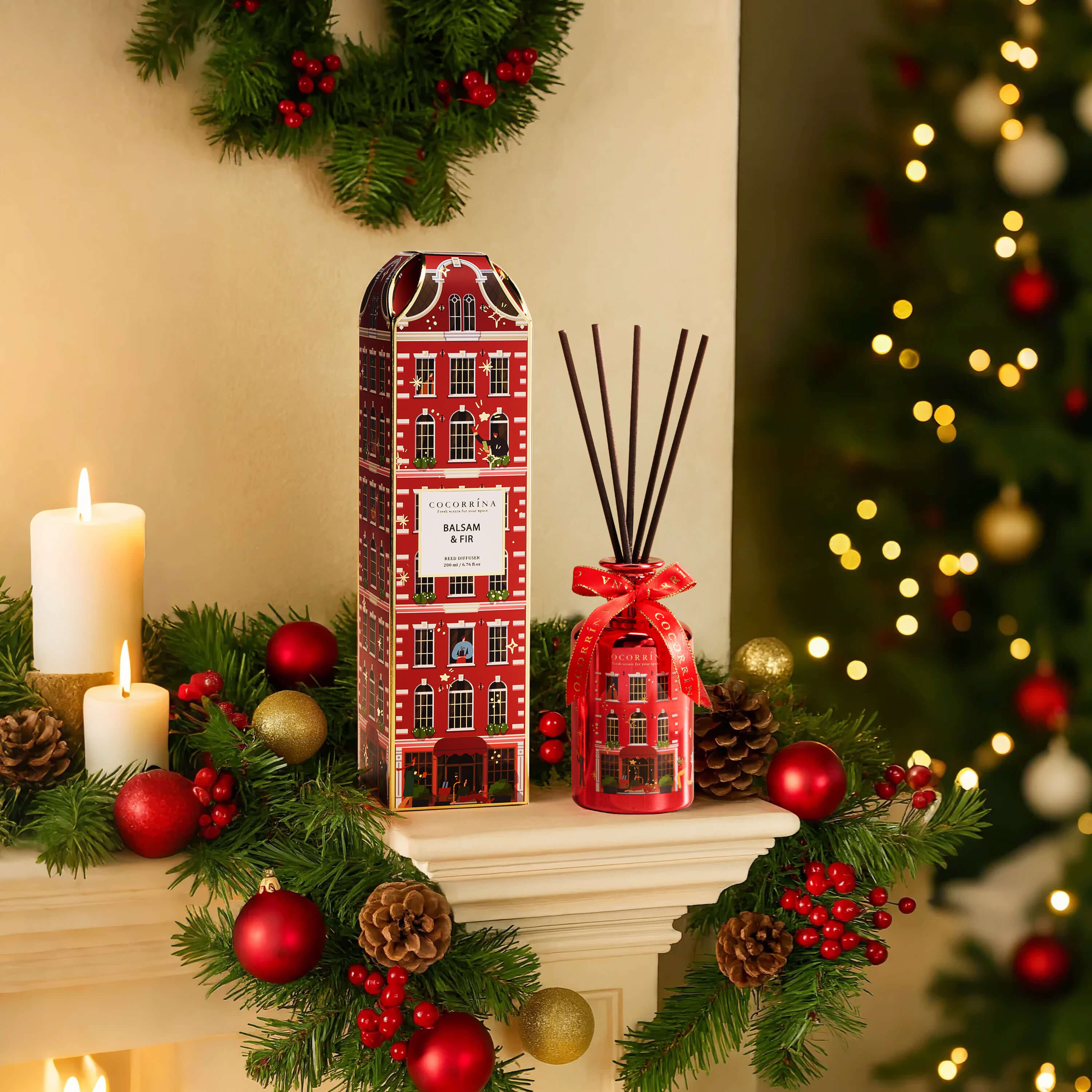 COCORRÍNA Balsam & Fir Christmas Reed Diffuser Set