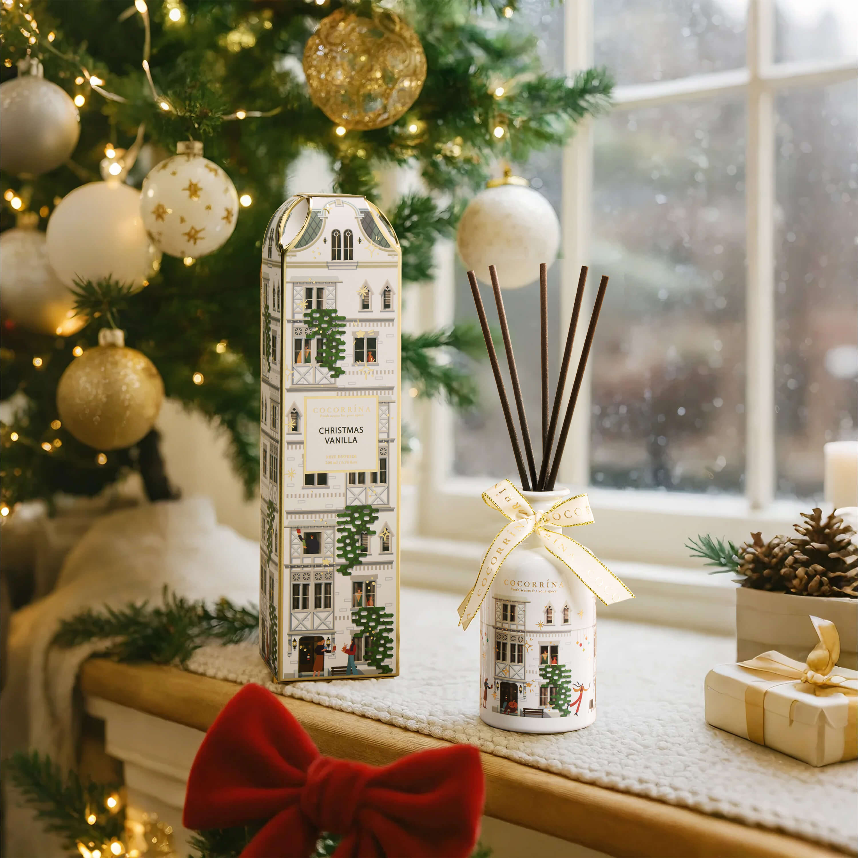 COCORRÍNA Set de difusor de varillas navideño de vainilla navideña