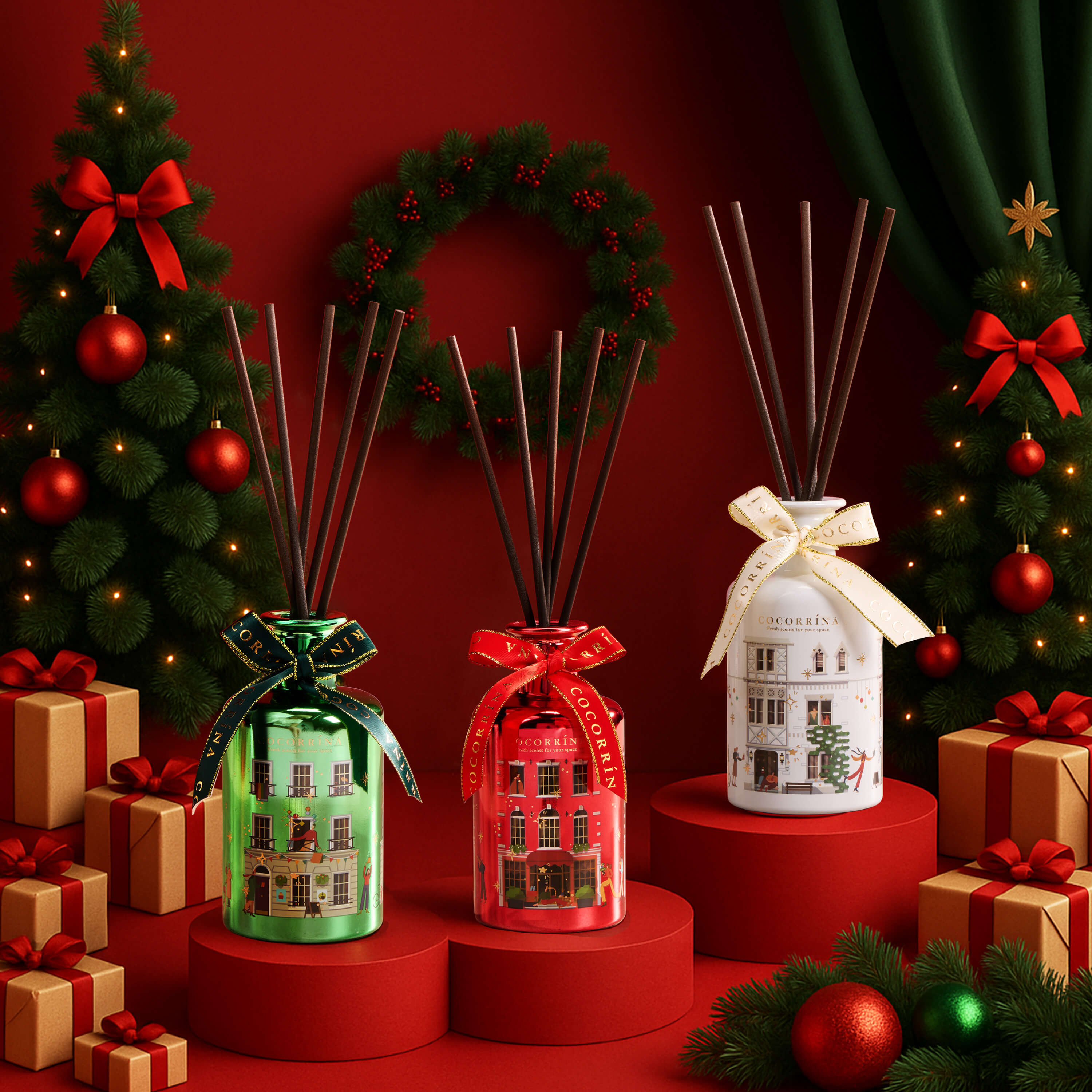 COCORRÍNA Set de difusor de varillas navideño de vainilla navideña