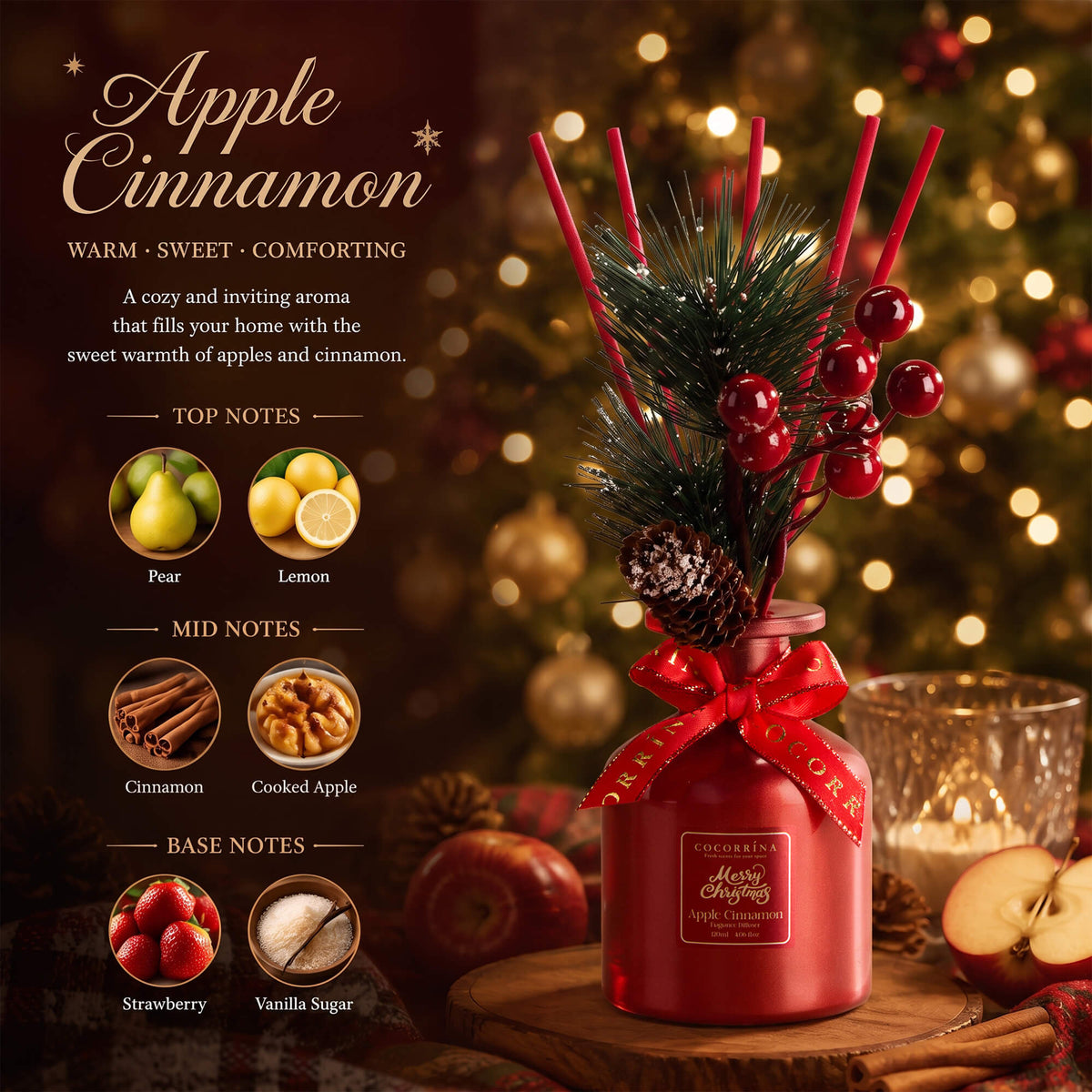 COCORRÍNA Christmas Apple Cinnamon Reed Diffuser Set