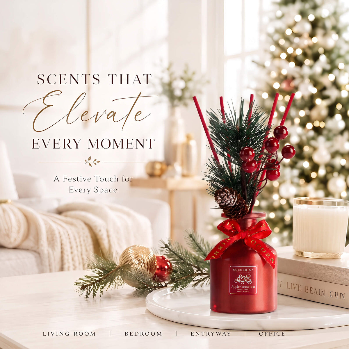 COCORRÍNA Christmas Apple Cinnamon Reed Diffuser Set