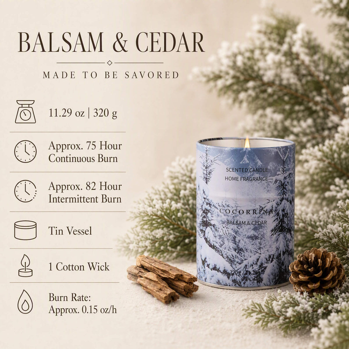 COCORRÍNA Balsam Cedar Candle 11.29oz