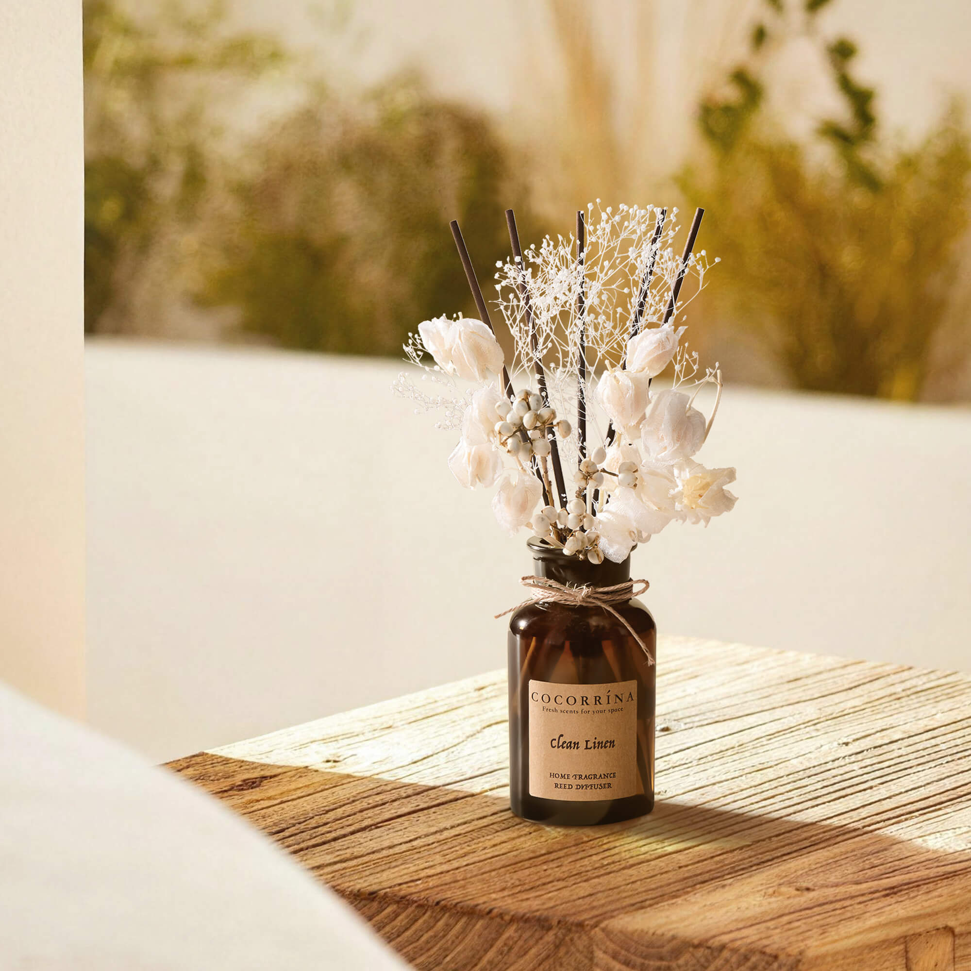 COCORRÍNA Juego de difusores de varillas en botella marrón de lino limpio