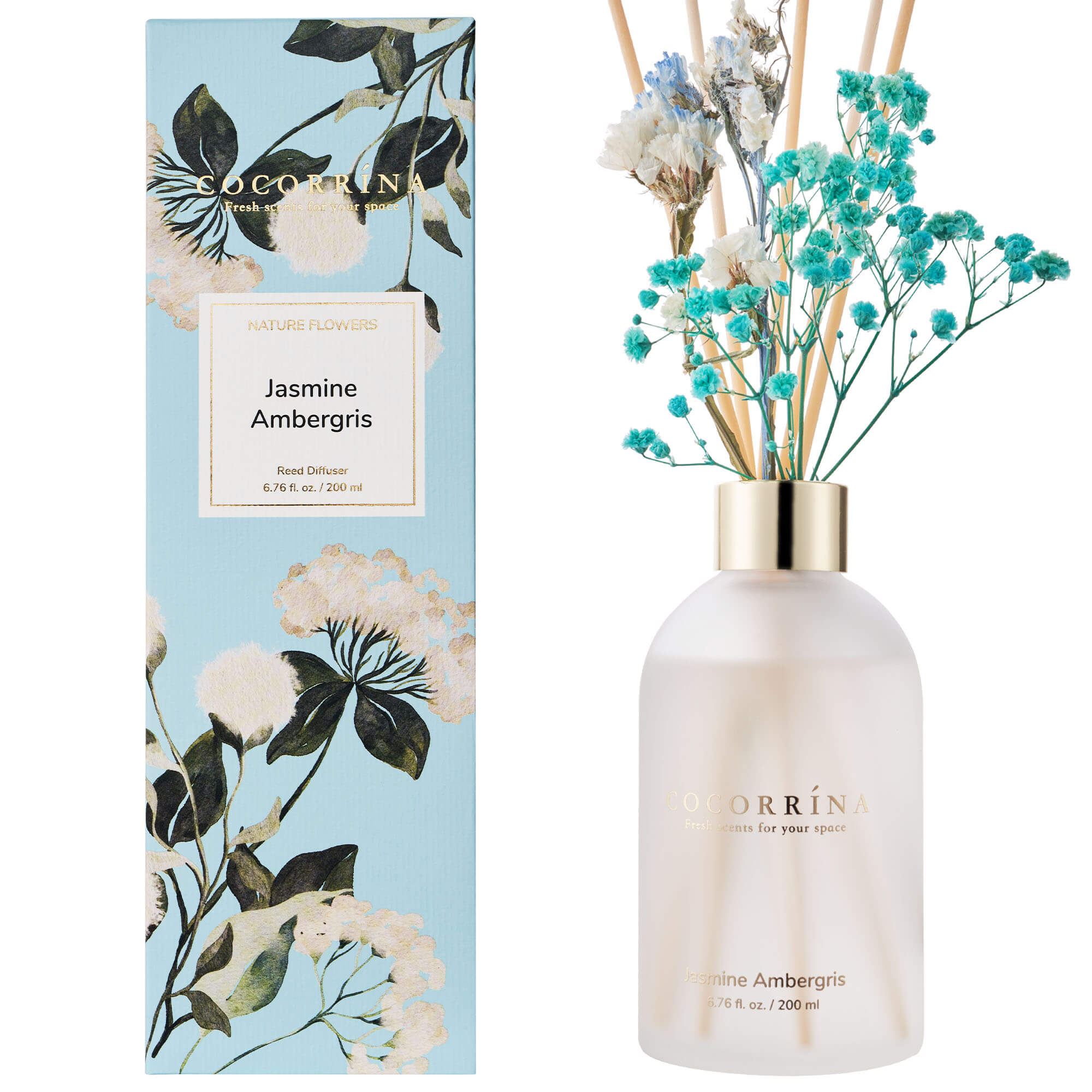 COCORRÍNA Jasmin-Ambra-Duftdiffusor-Set mit 180 ml Duftstäbchen