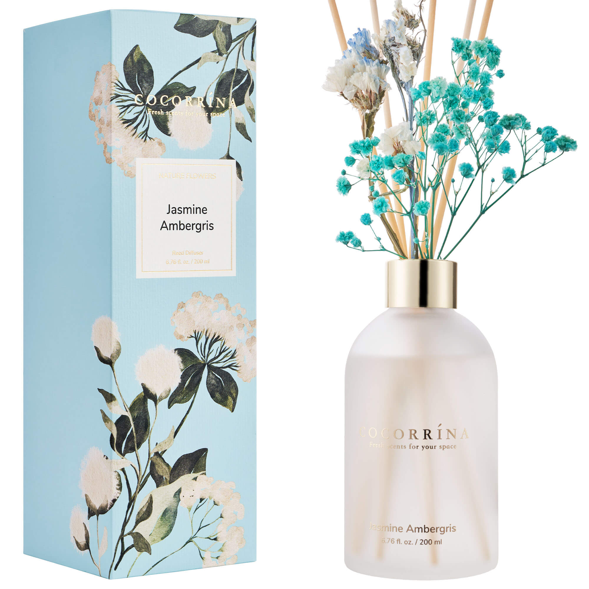 COCORRÍNA Jasmin-Ambra-Duftdiffusor-Set mit 180 ml Duftstäbchen