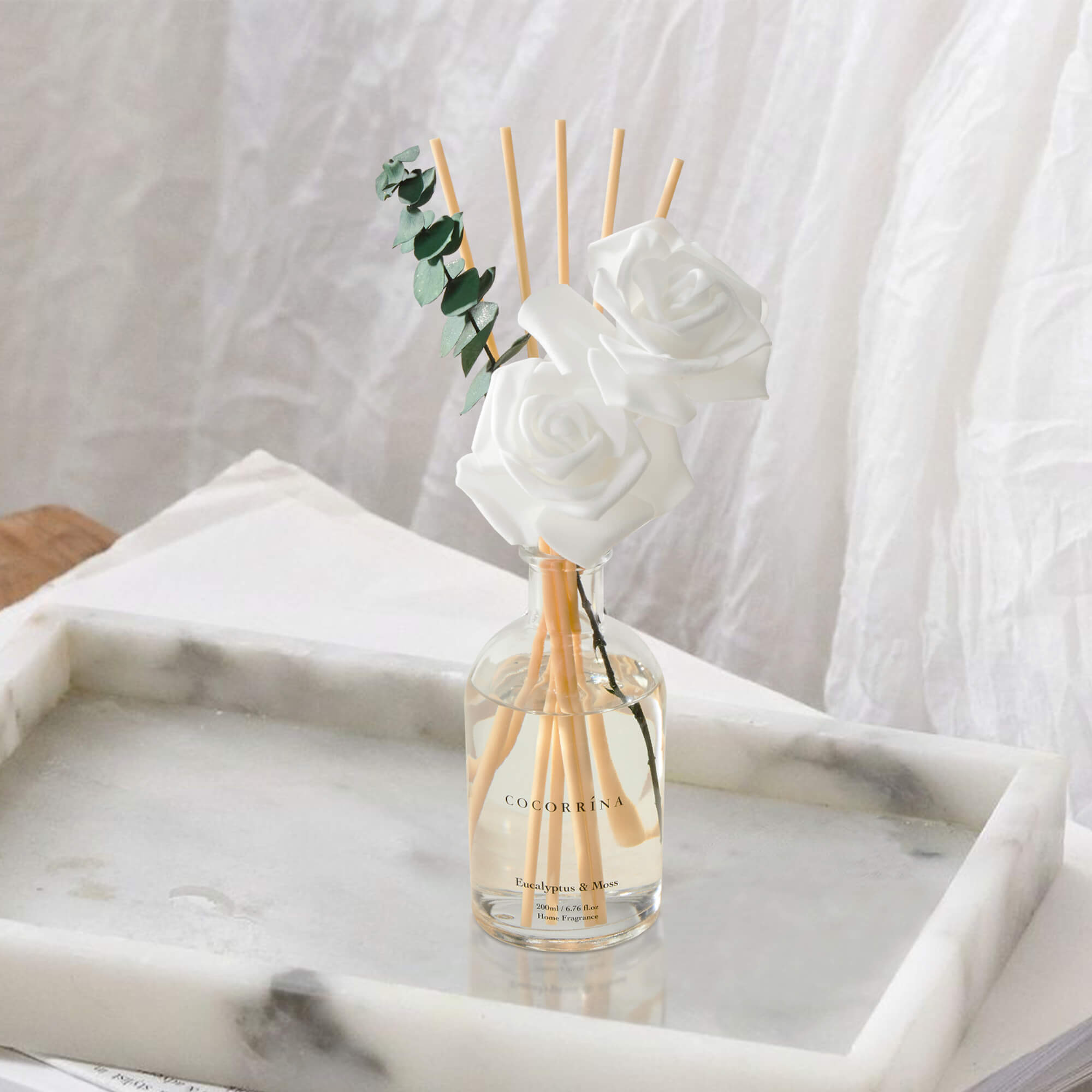 COCORRÍNA Eucalyptus Moss White Rose Reed Diffuser