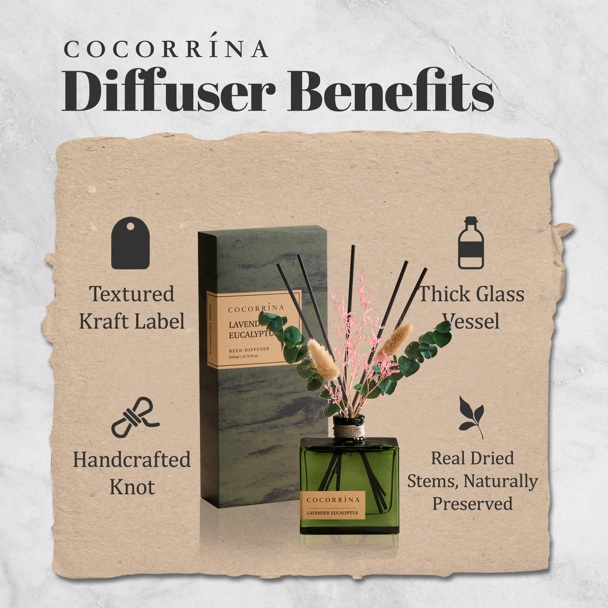 COCORRÍNA Lavender Eucalyptus Reed Diffuser Set