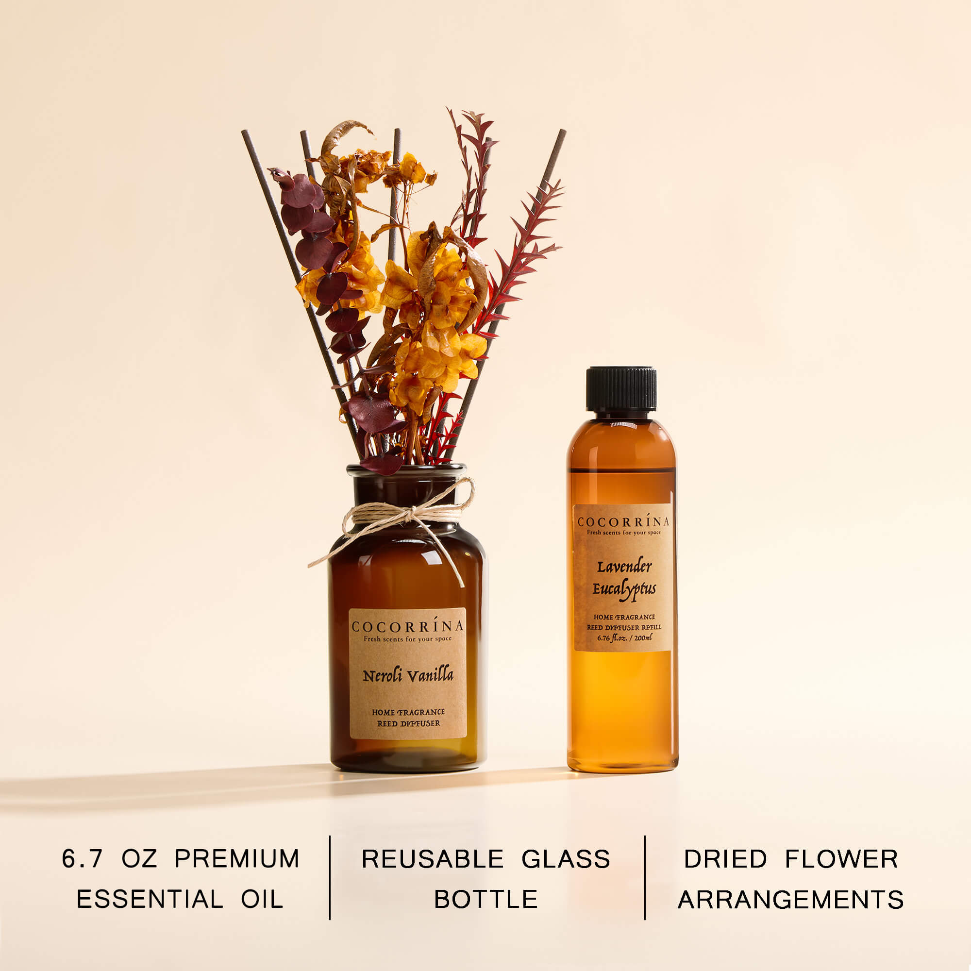 COCORRÍNA Neroli Vanilla Brown Bottle Reed Diffuser Set