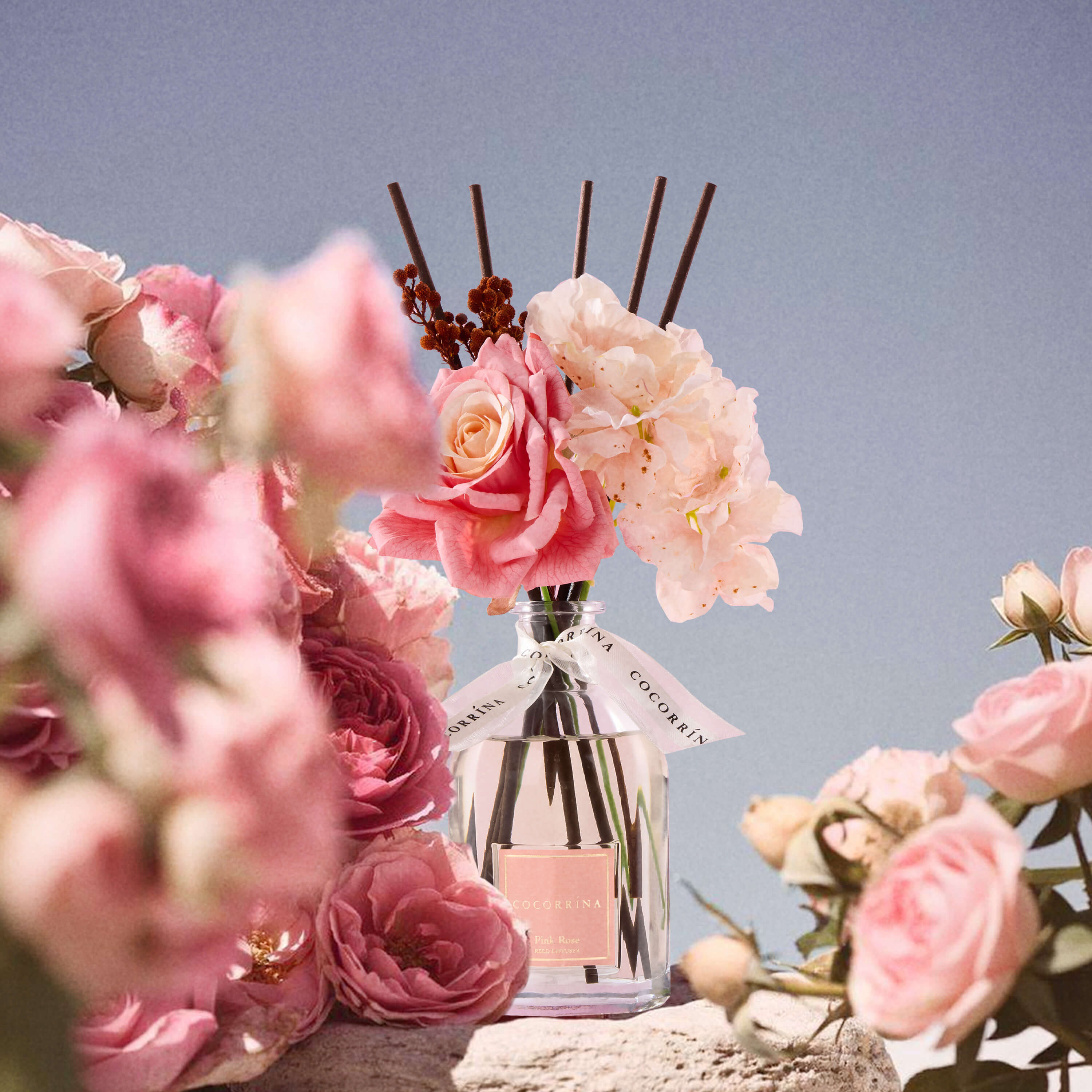 COCORRÍNA Pink Rose Portable Gift Reed Diffuser Set