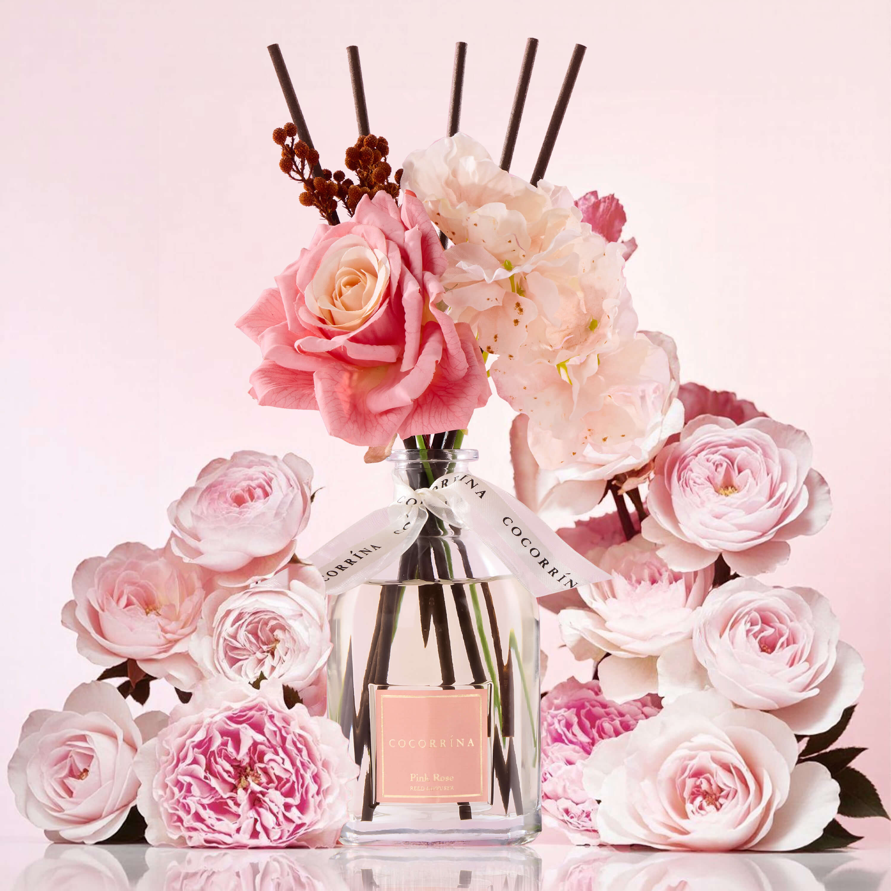 COCORRÍNA Pink Rose Portable Gift Reed Diffuser Set