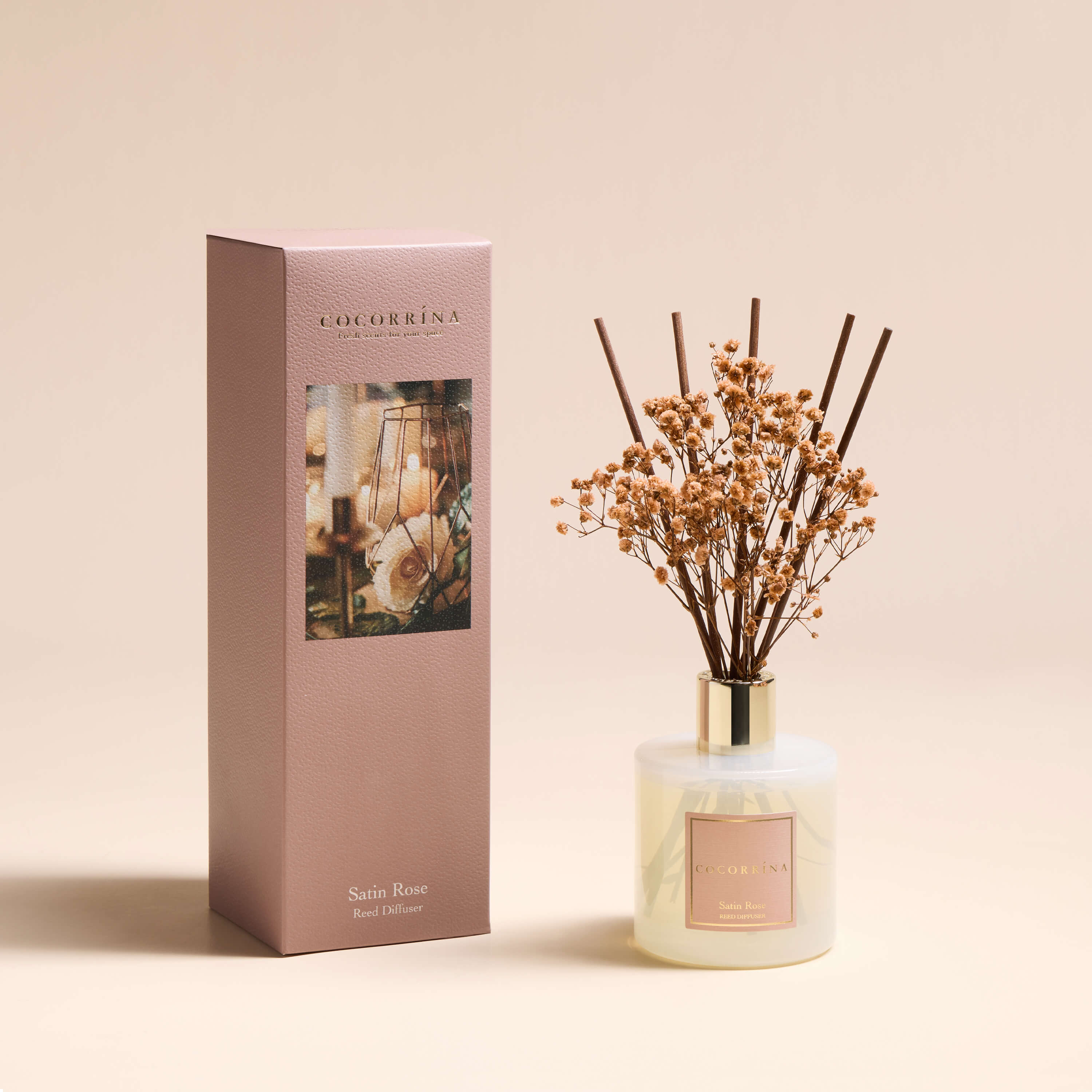 Set di diffusori a bastoncino rosa satinato COCORRÍNA