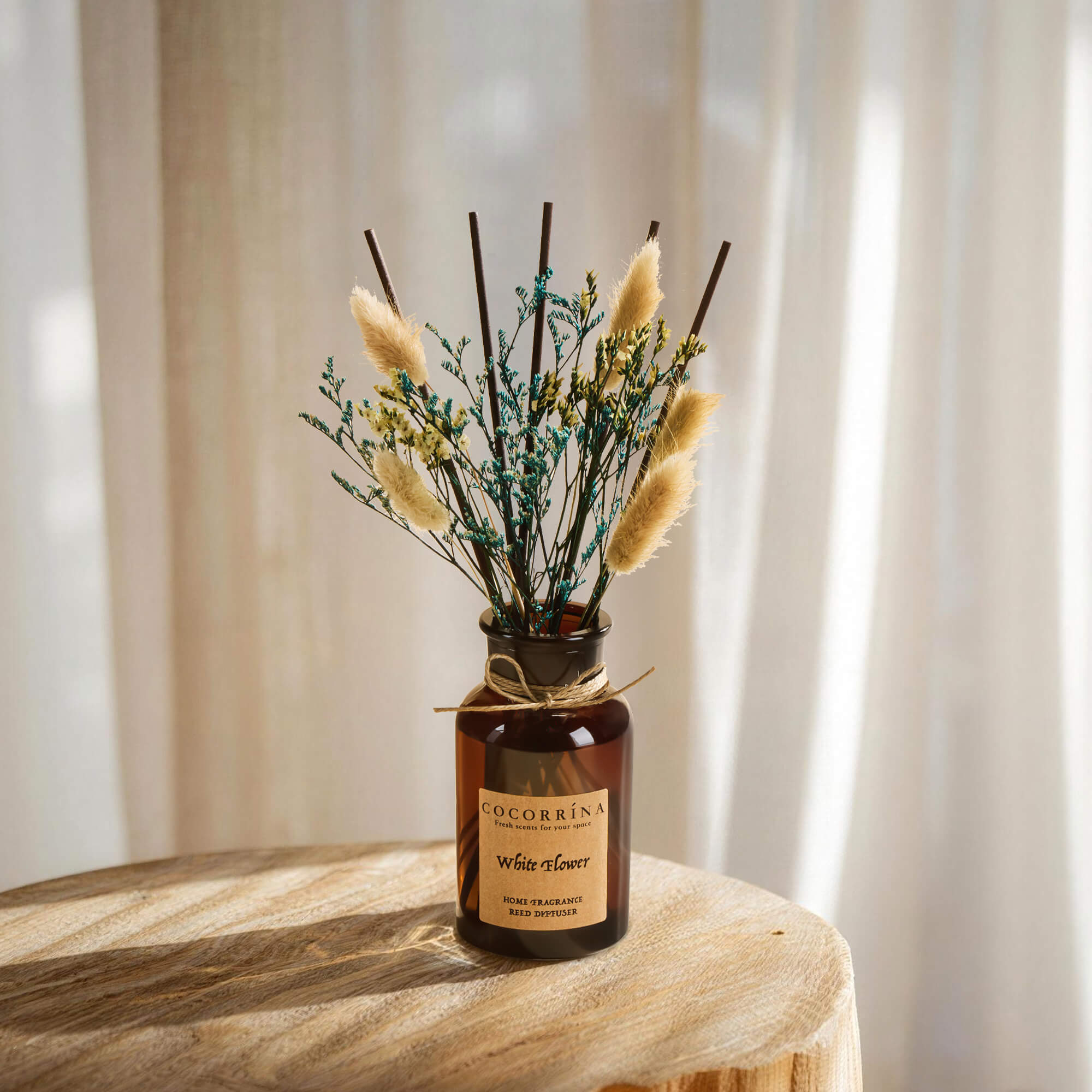 COCORRÍNA White Flower Brown Bottle Reed Diffuser Set