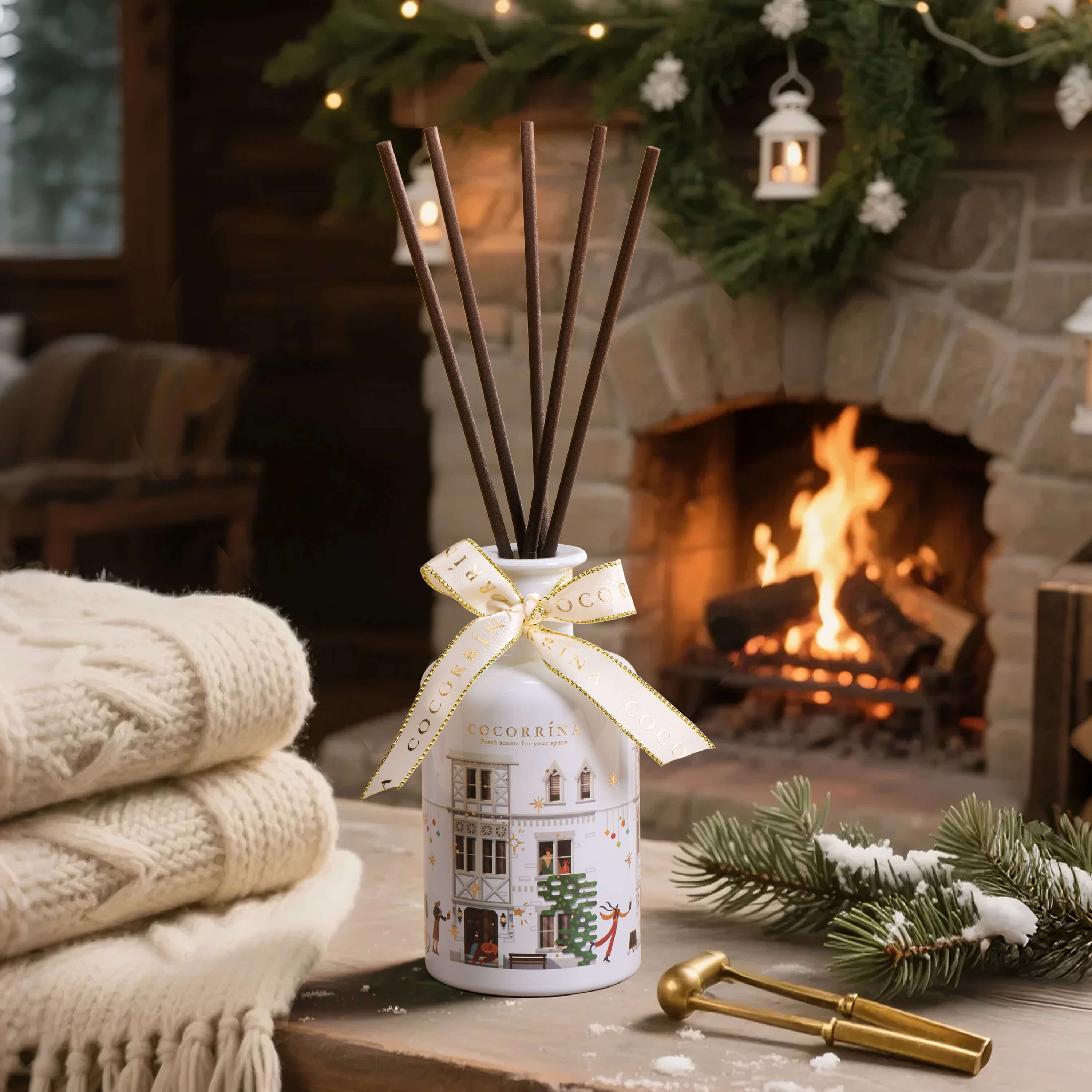 COCORRÍNA Set de difusor de varillas navideño de vainilla navideña