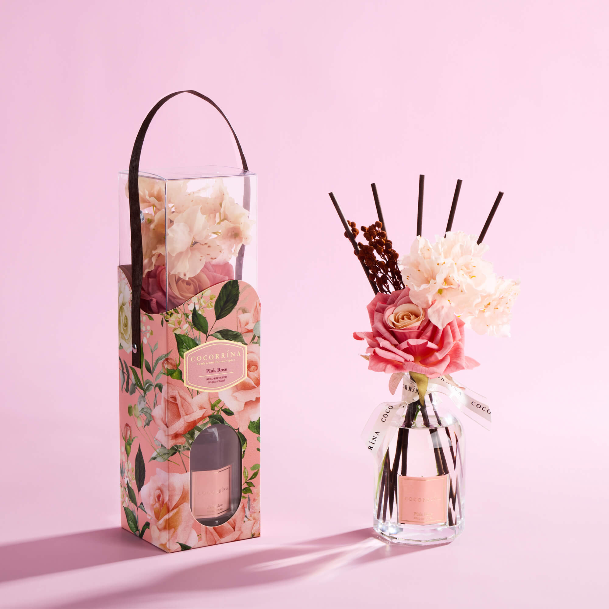 COCORRÍNA Pink Rose Portable Gift Reed Diffuser Set
