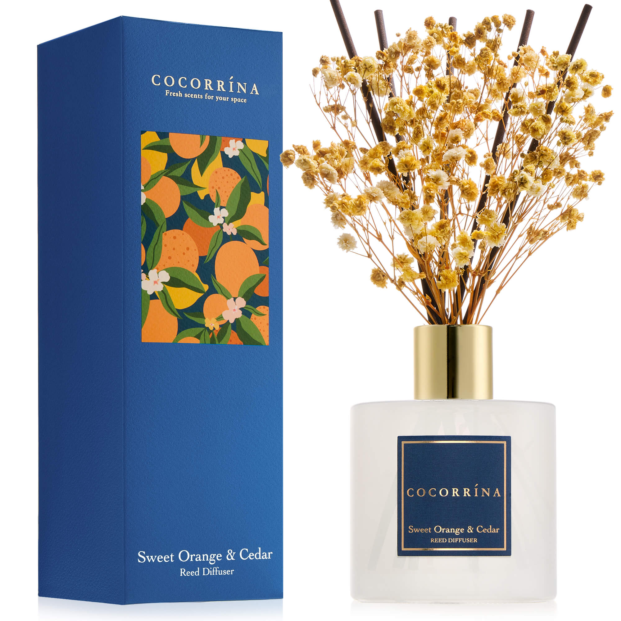Difusor de varillas de cedro y naranja dulce COCORRÍNA