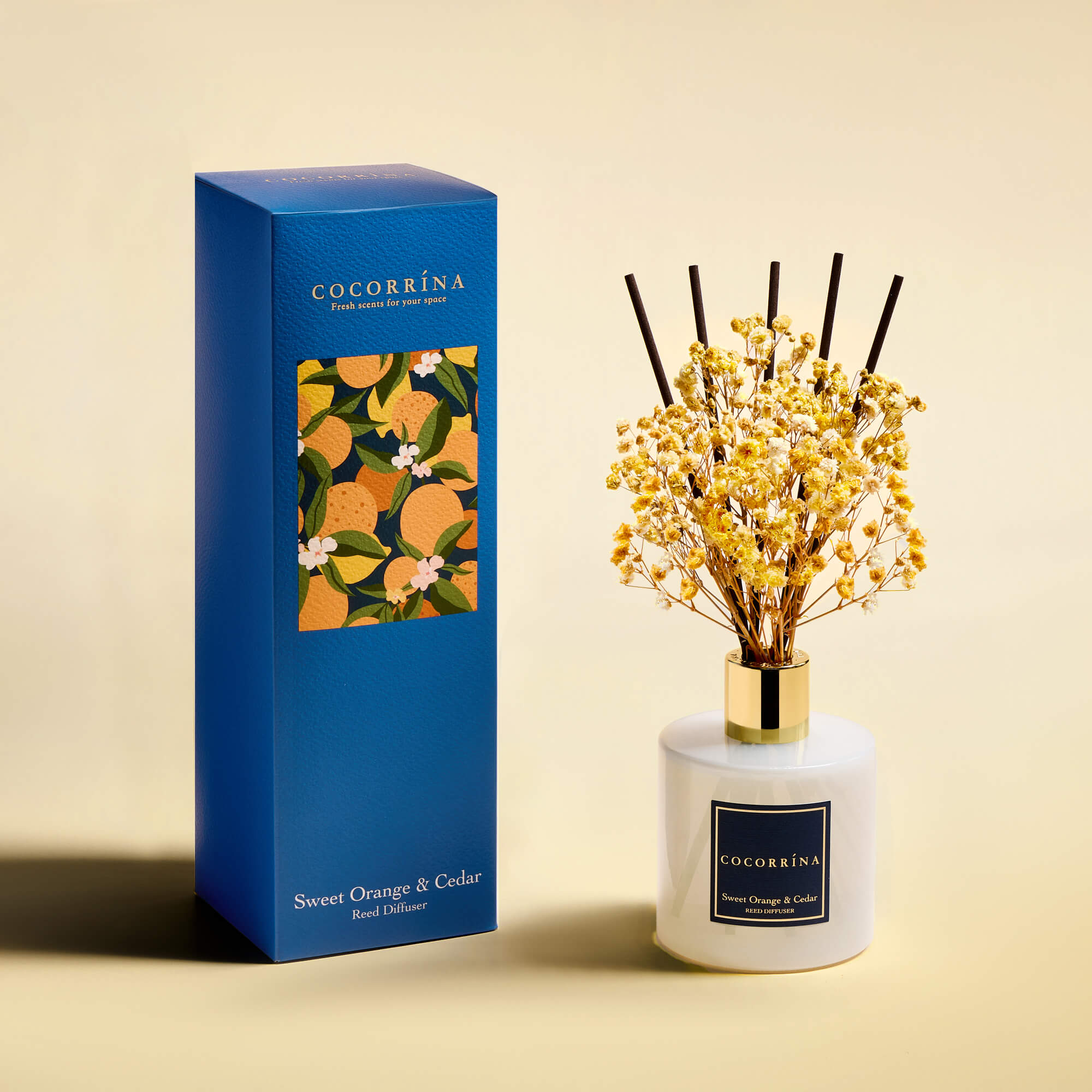 Difusor de varillas de cedro y naranja dulce COCORRÍNA