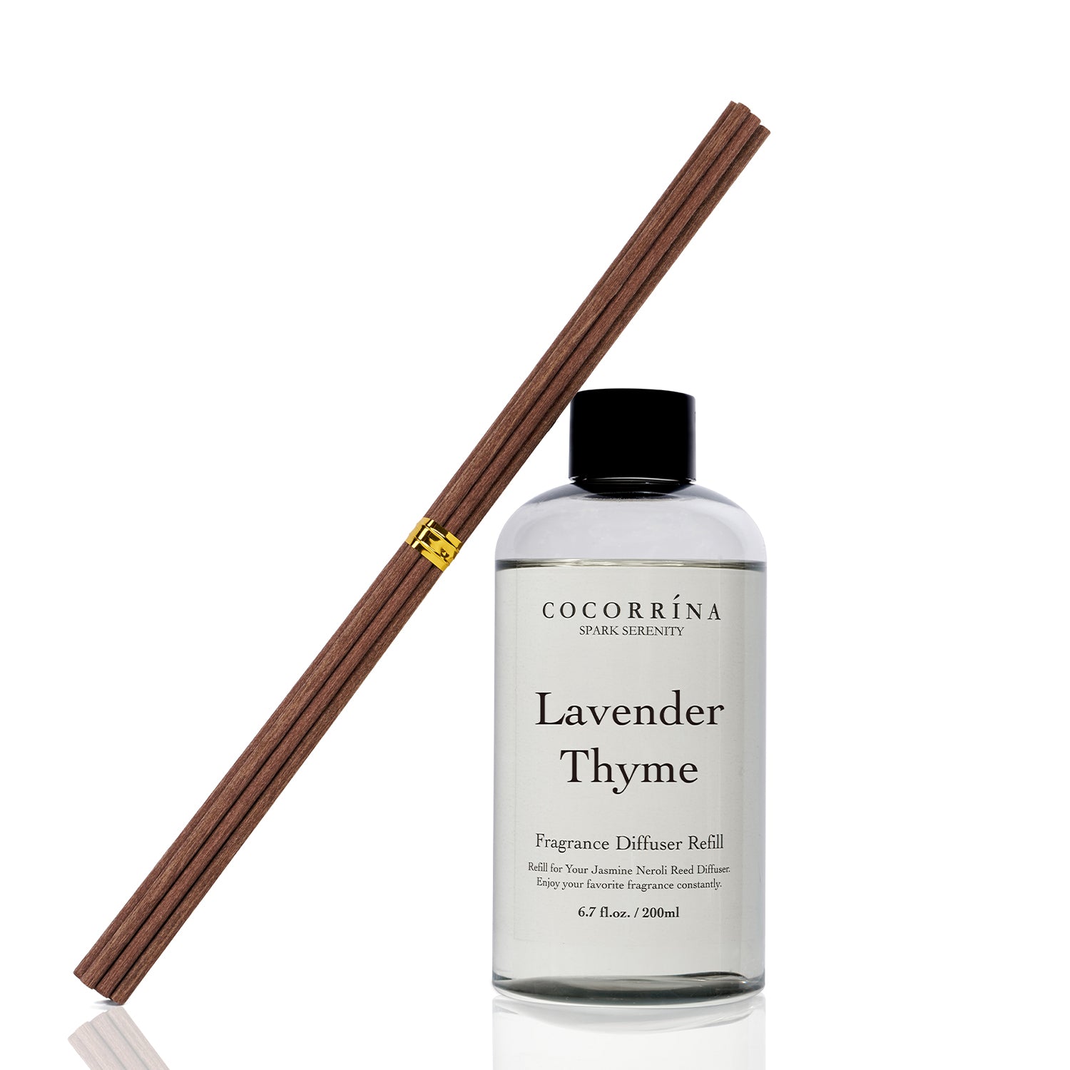 Cocorrína Lavender Thyme Scented Reed Diffuser Oil Refill with 8 Free Cotton Reed Sticks, Home Fragrance for Bedroom, Bathroom, Oil Diffuser Home