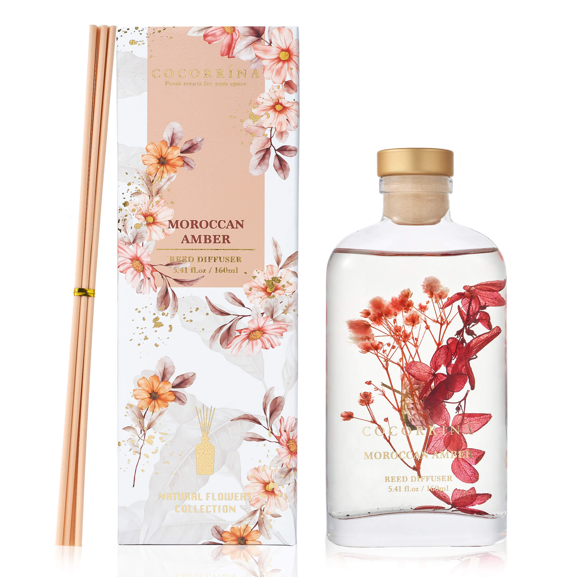COCORRÍNA Moroccan Amber Scented Blooms Series Reed Diffuser Set