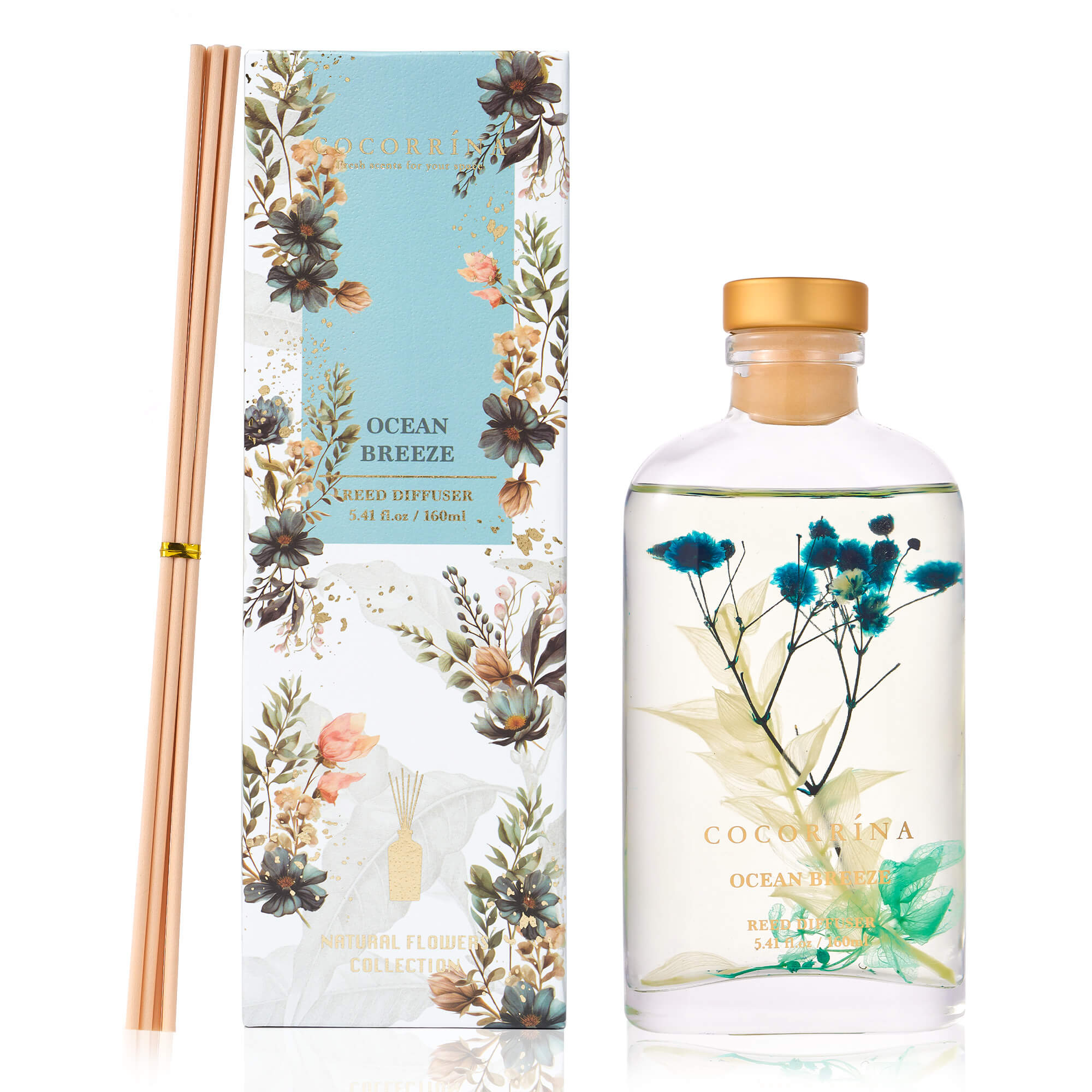 COCORRÍNA Ocean Breeze Scented Blooms Series Reed Diffuser Set