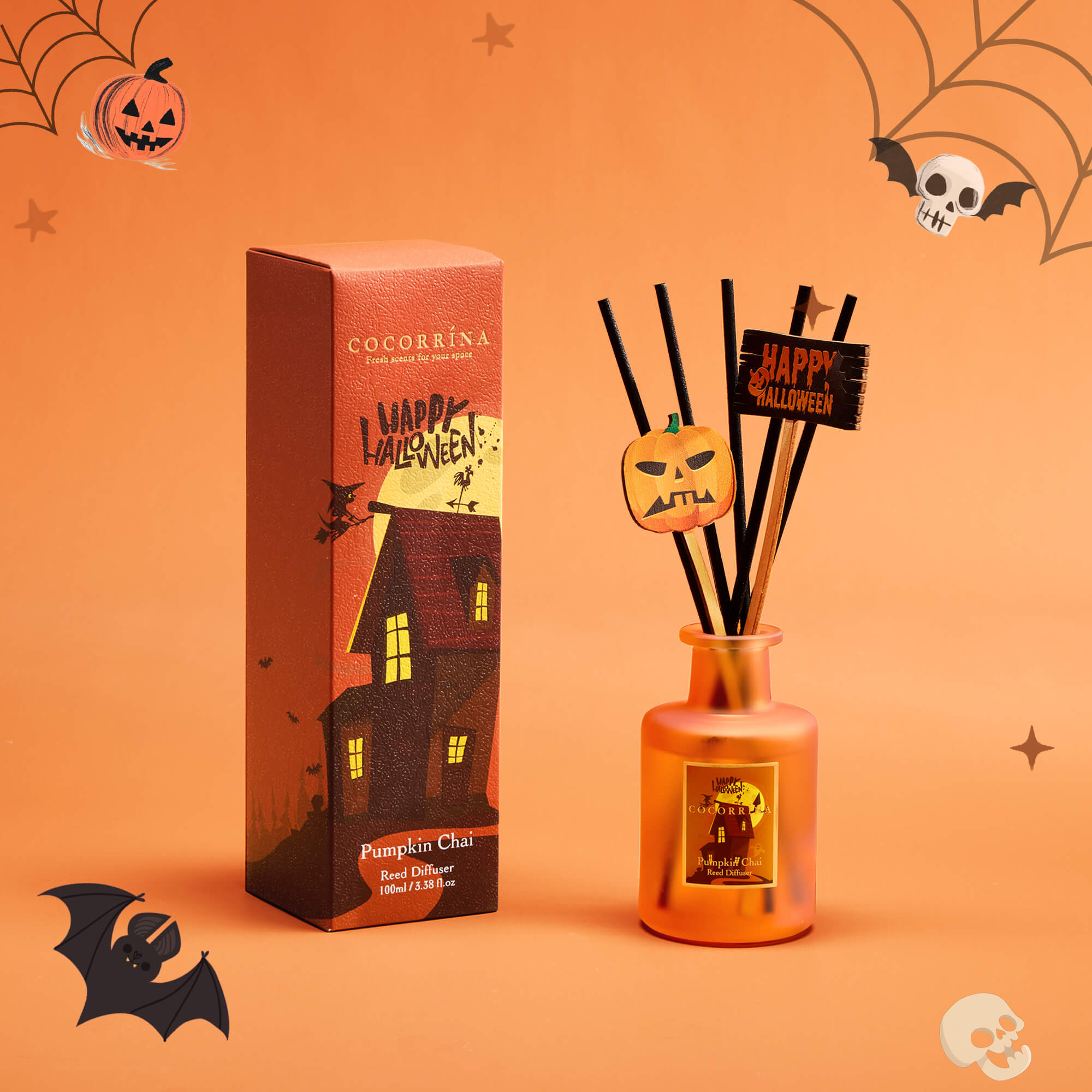 Difusor de varillas COCORRÍNA Pumpkin Chai de 3.38 oz