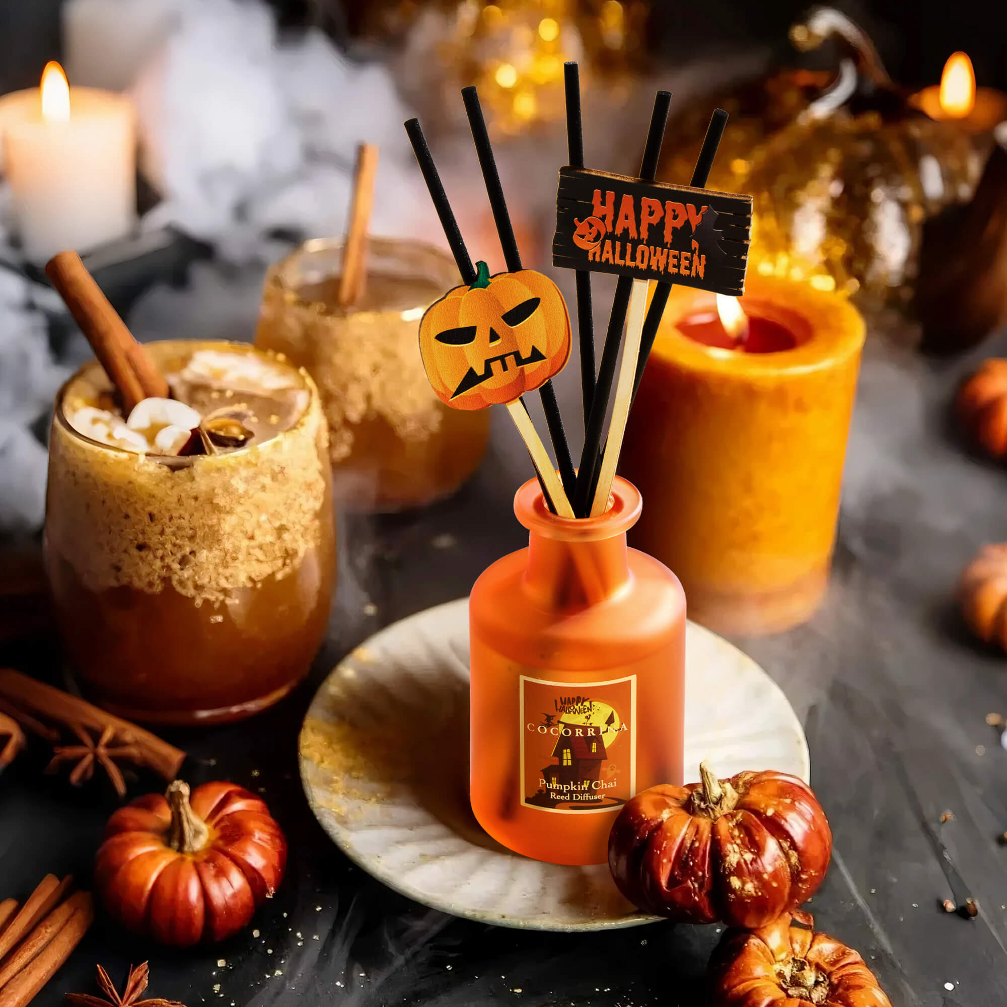 Difusor de varillas COCORRÍNA Pumpkin Chai de 3.38 oz