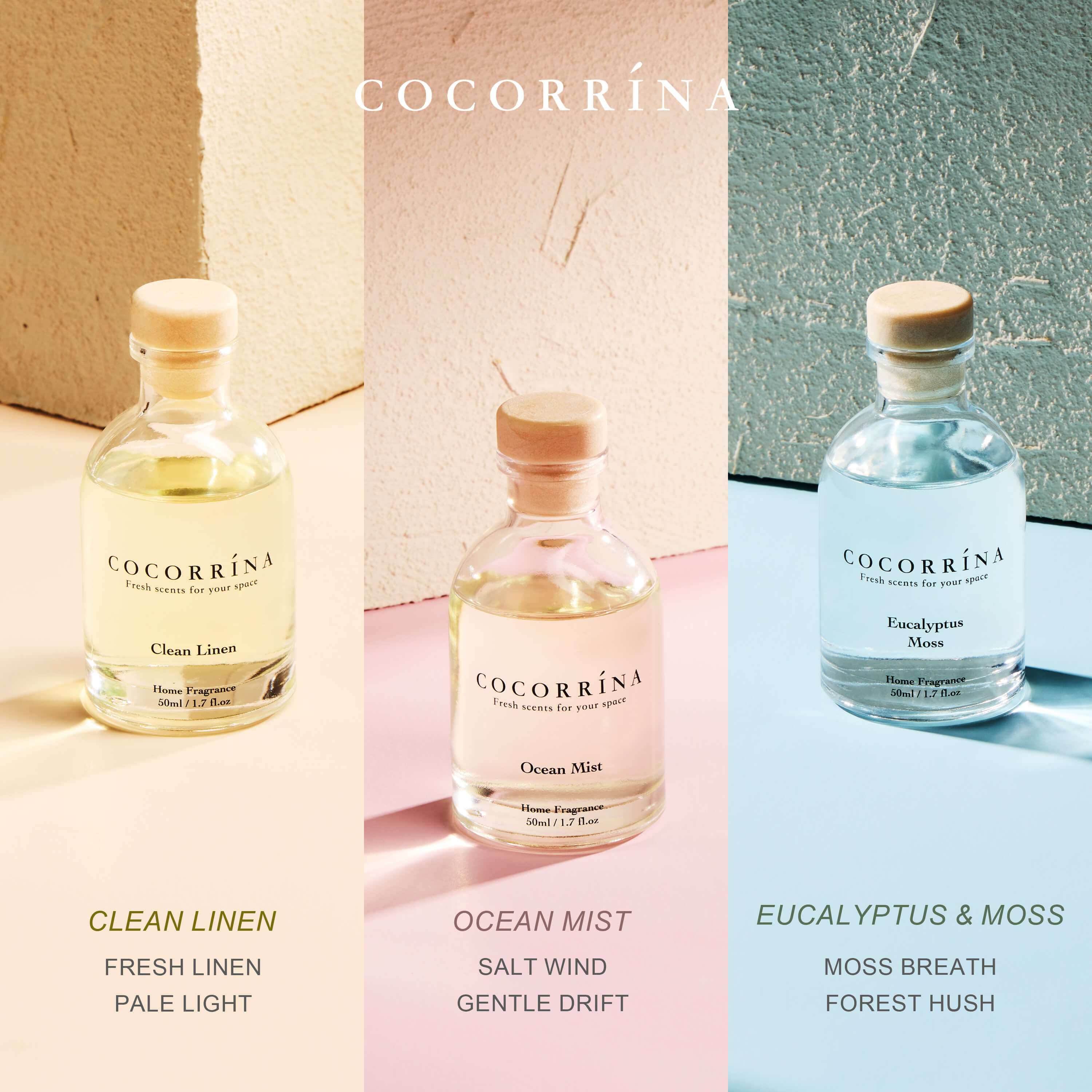 COCORRÍNA 1.7 fl oz Reed Diffuser Set of 3-Fresh Set