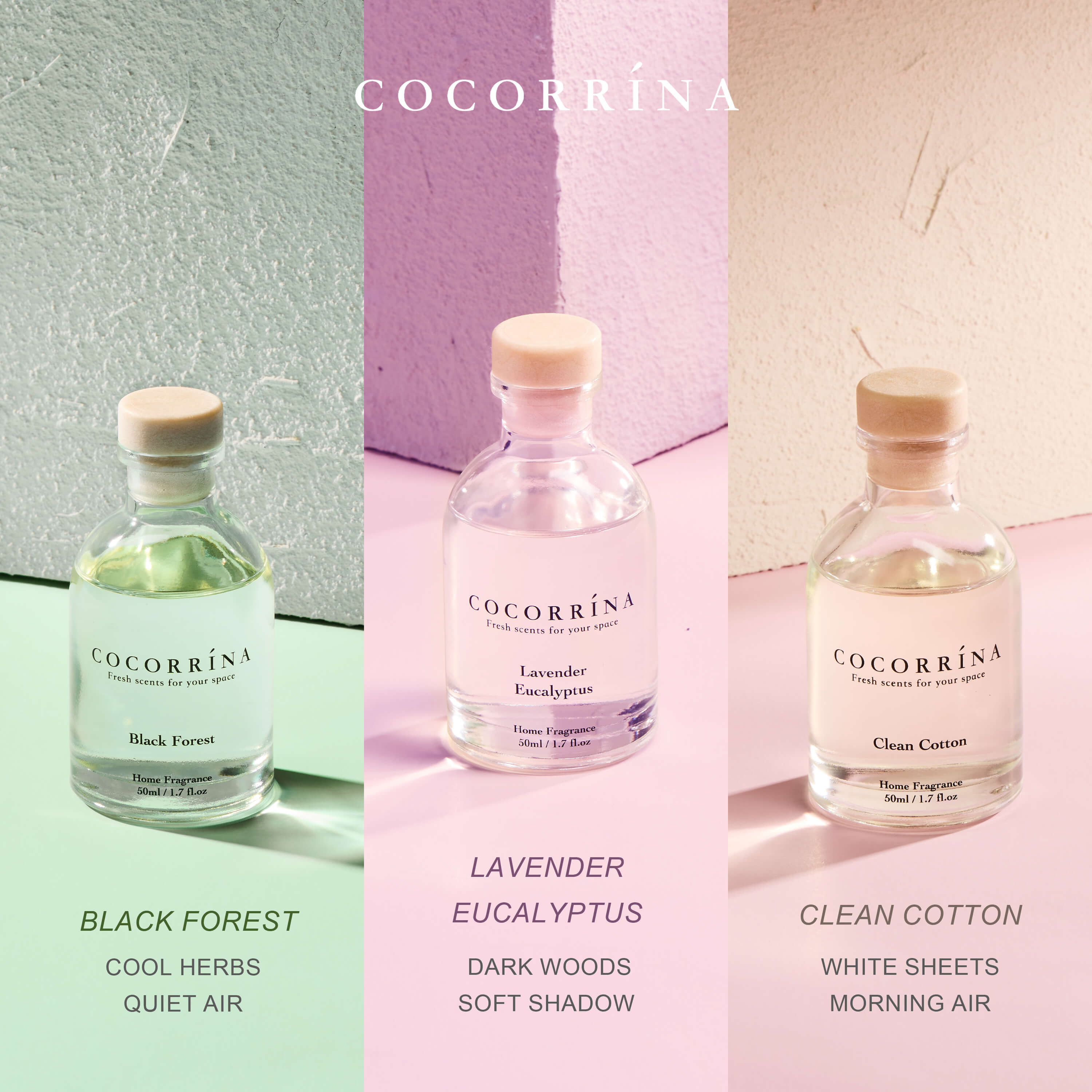COCORRÍNA 1.7 fl oz Reed Diffuser Set of 3-Clean Set