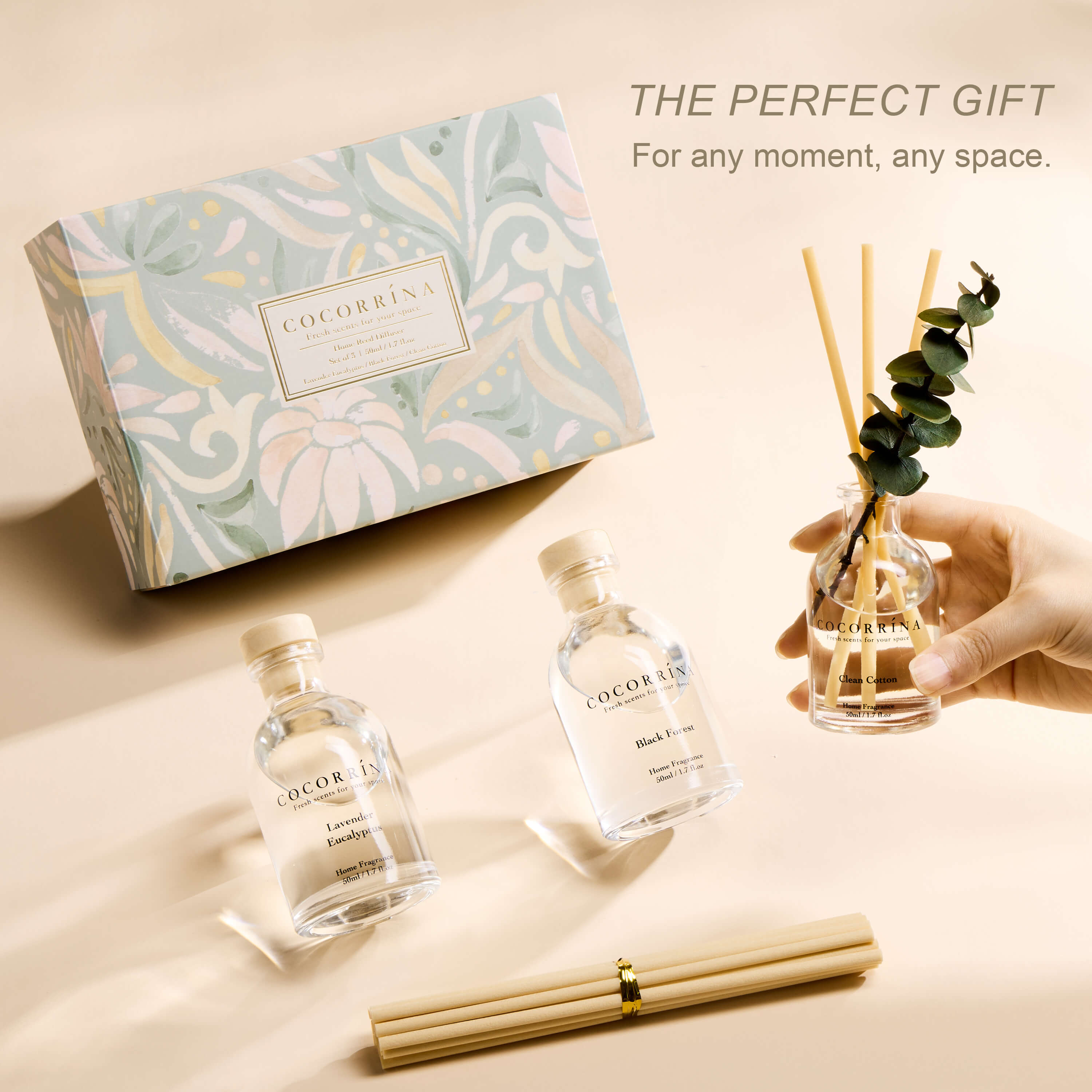 COCORRÍNA 1.7 fl oz Reed Diffuser Set of 3-Clean Set