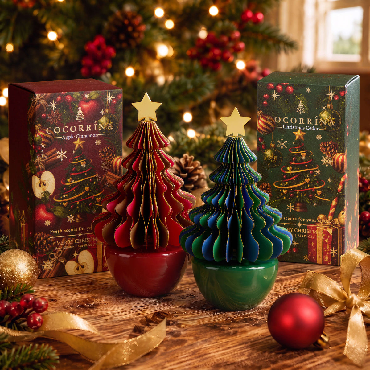 COCORRÍNA Honeycomb Paper Christmas Tree Reed Diffuser Set