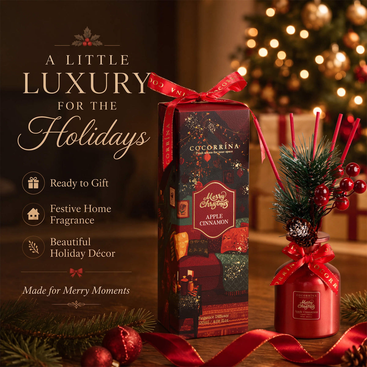 COCORRÍNA Christmas Apple Cinnamon Reed Diffuser Set