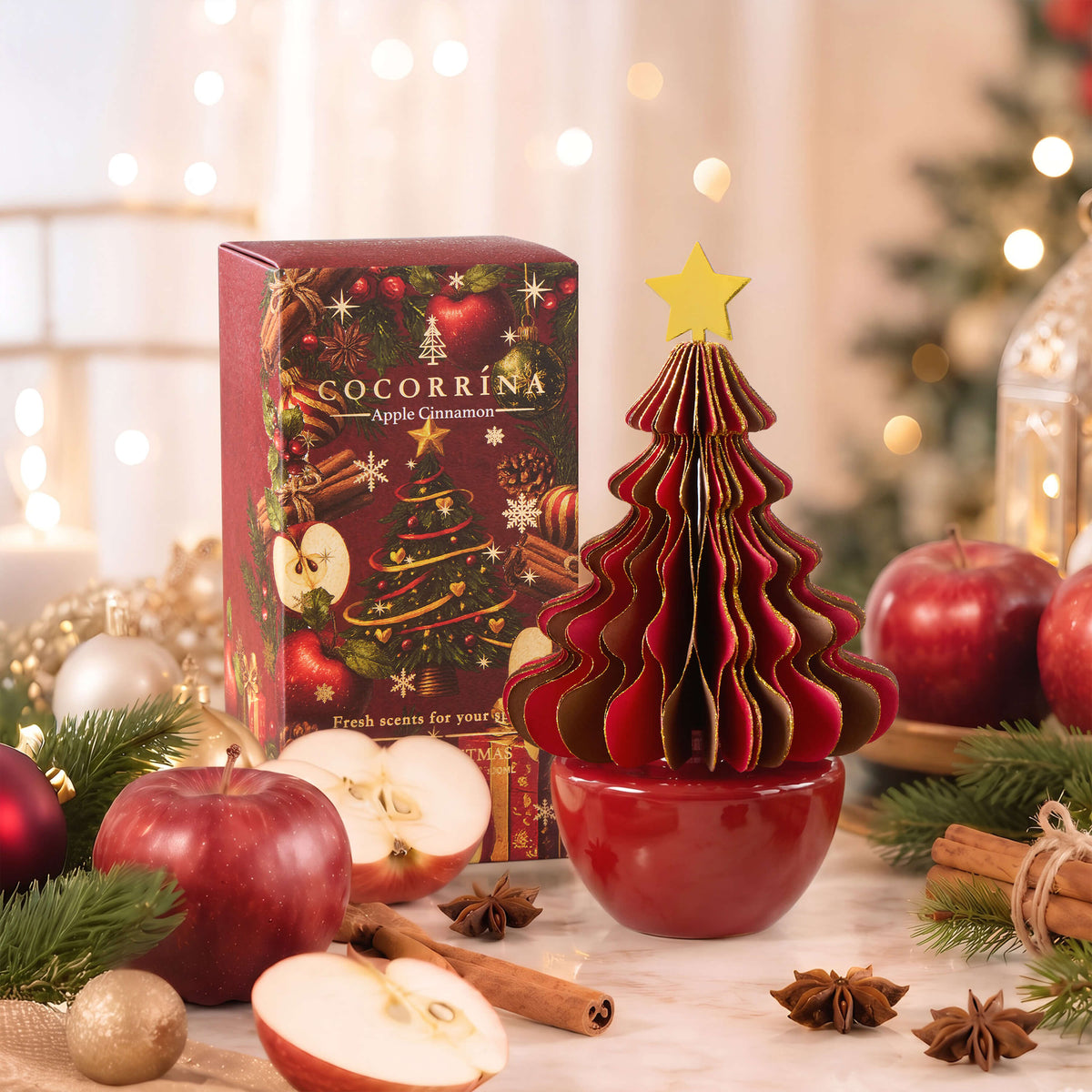 COCORRÍNA Honeycomb Paper Christmas Tree Reed Diffuser Set