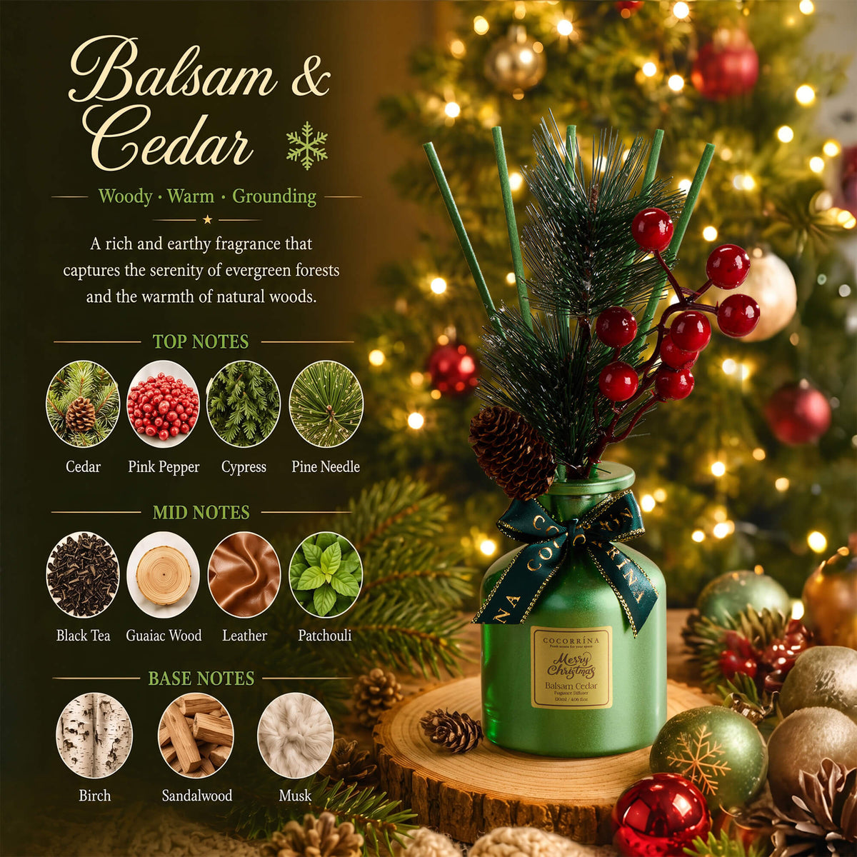 COCORRÍNA Christmas Balsam Cedar Reed Diffuser Set