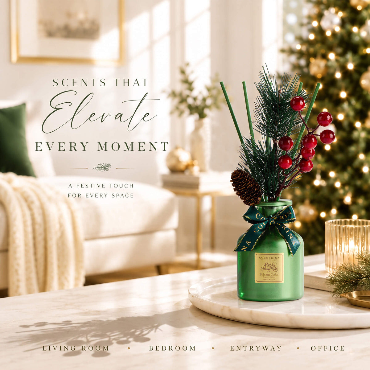 COCORRÍNA Christmas Balsam Cedar Reed Diffuser Set