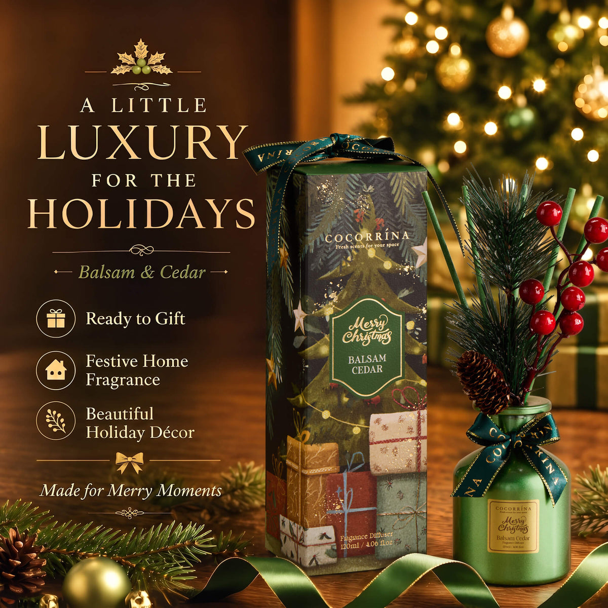 COCORRÍNA Christmas Balsam Cedar Reed Diffuser Set