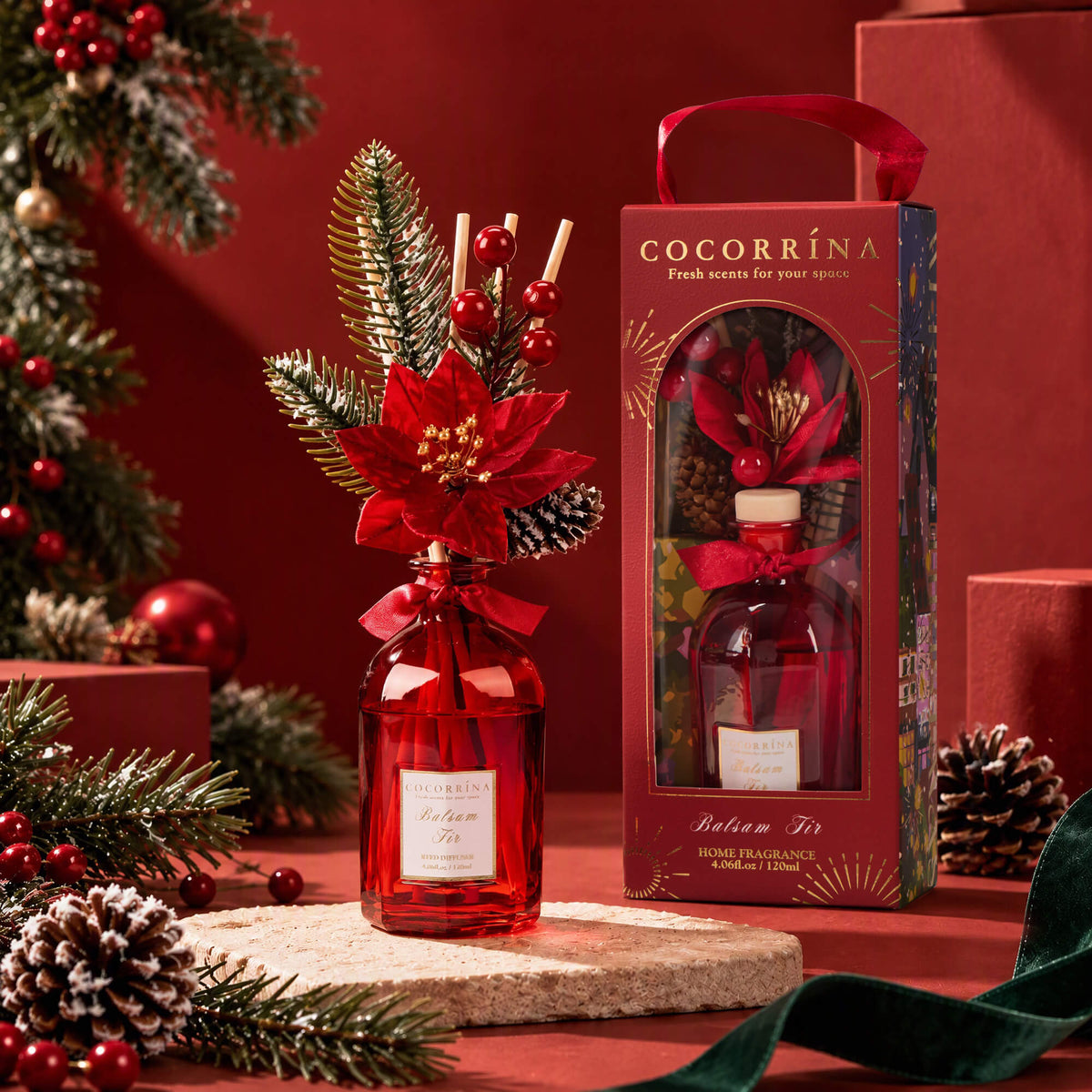COCORRÍNA Christmas Portable Balsam Fir Reed Diffuser Set
