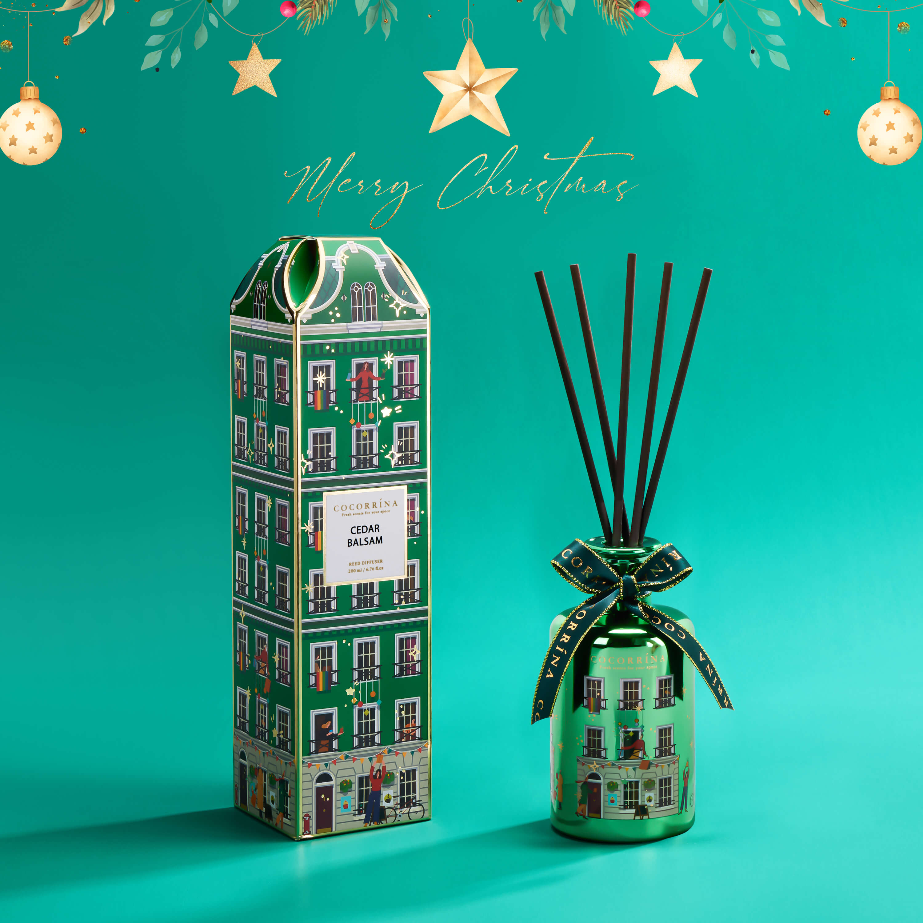 COCORRÍNA Cedar Balsam Christmas Reed Diffuser Set