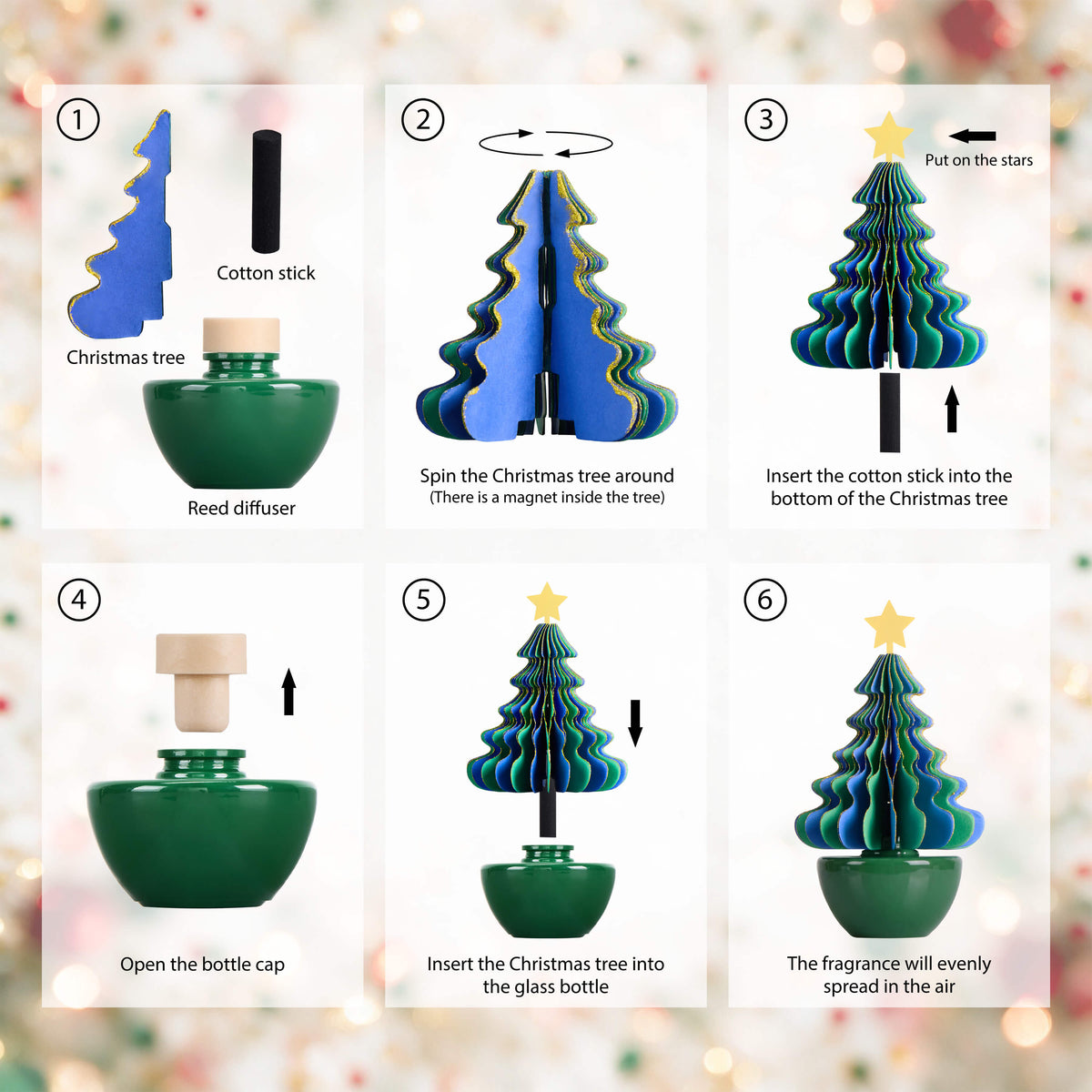 COCORRÍNA Honeycomb Paper Christmas Tree Reed Diffuser Set