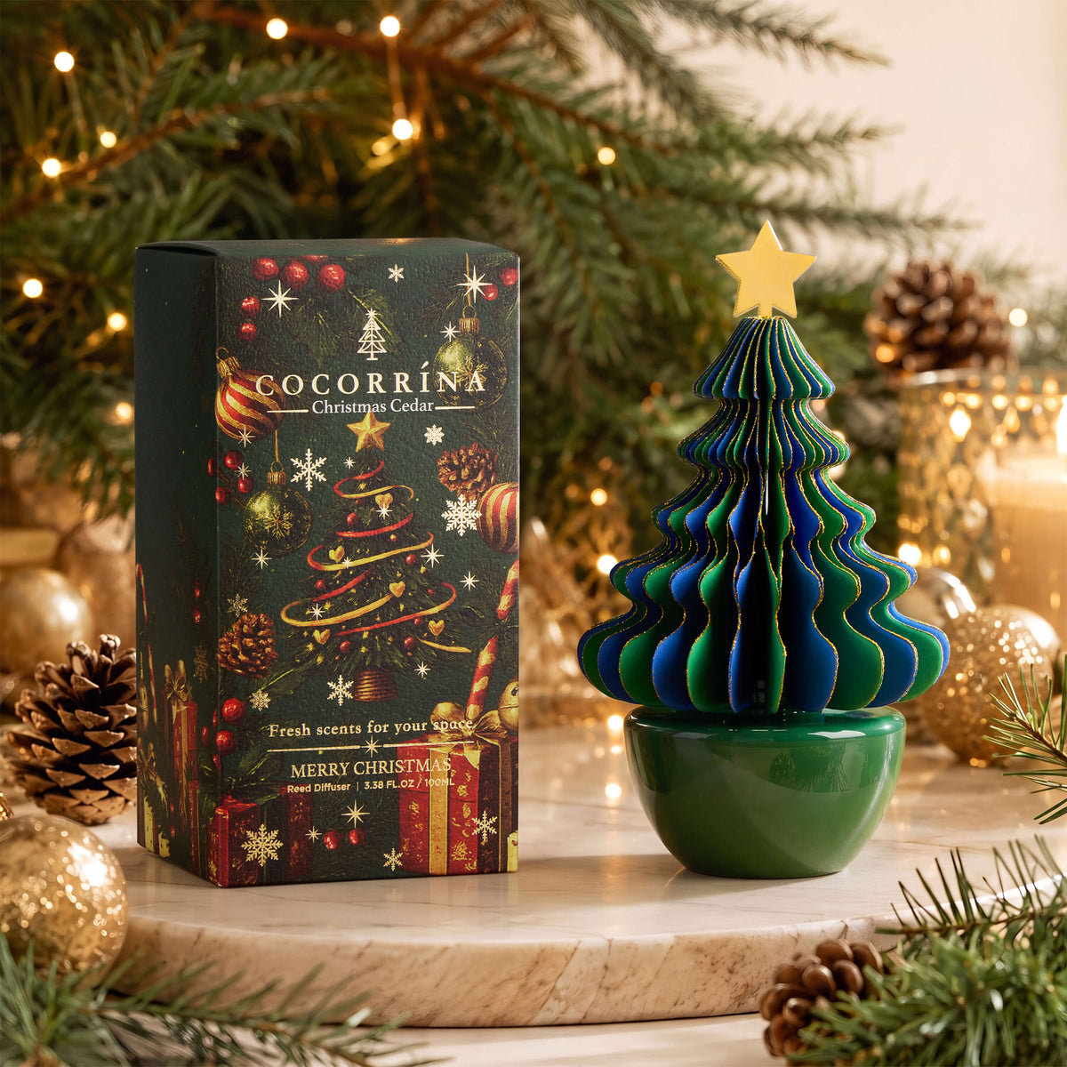 COCORRÍNA Honeycomb Paper Christmas Tree Reed Diffuser Set