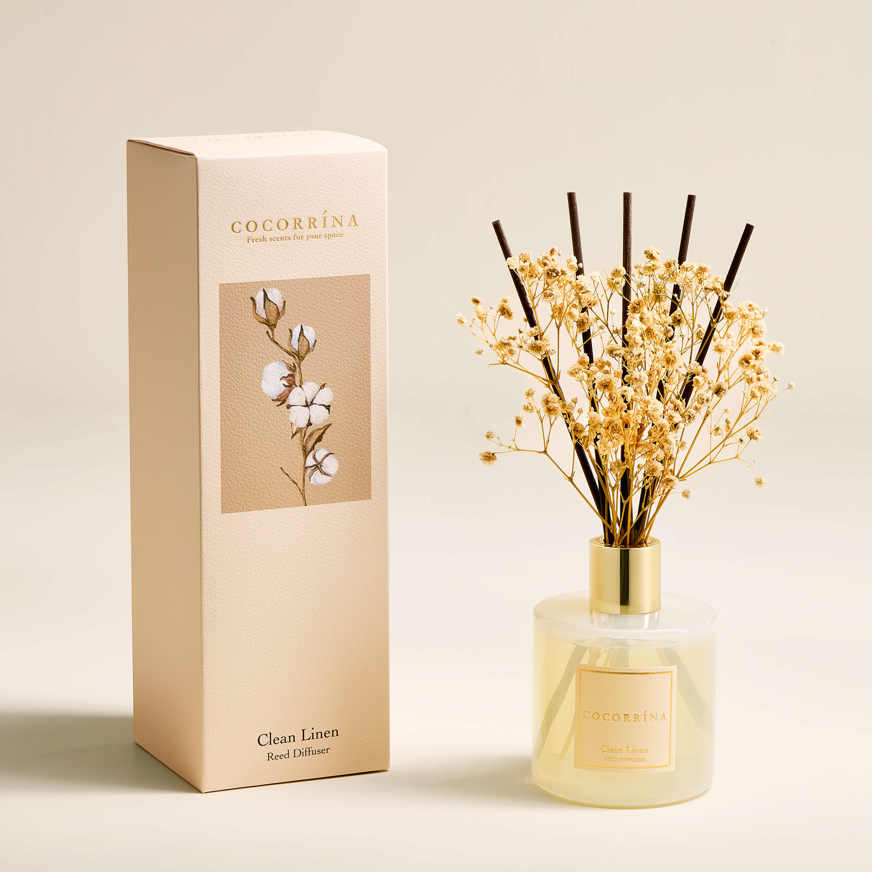 COCORRÍNA Clean Linen Reed Diffuser Set