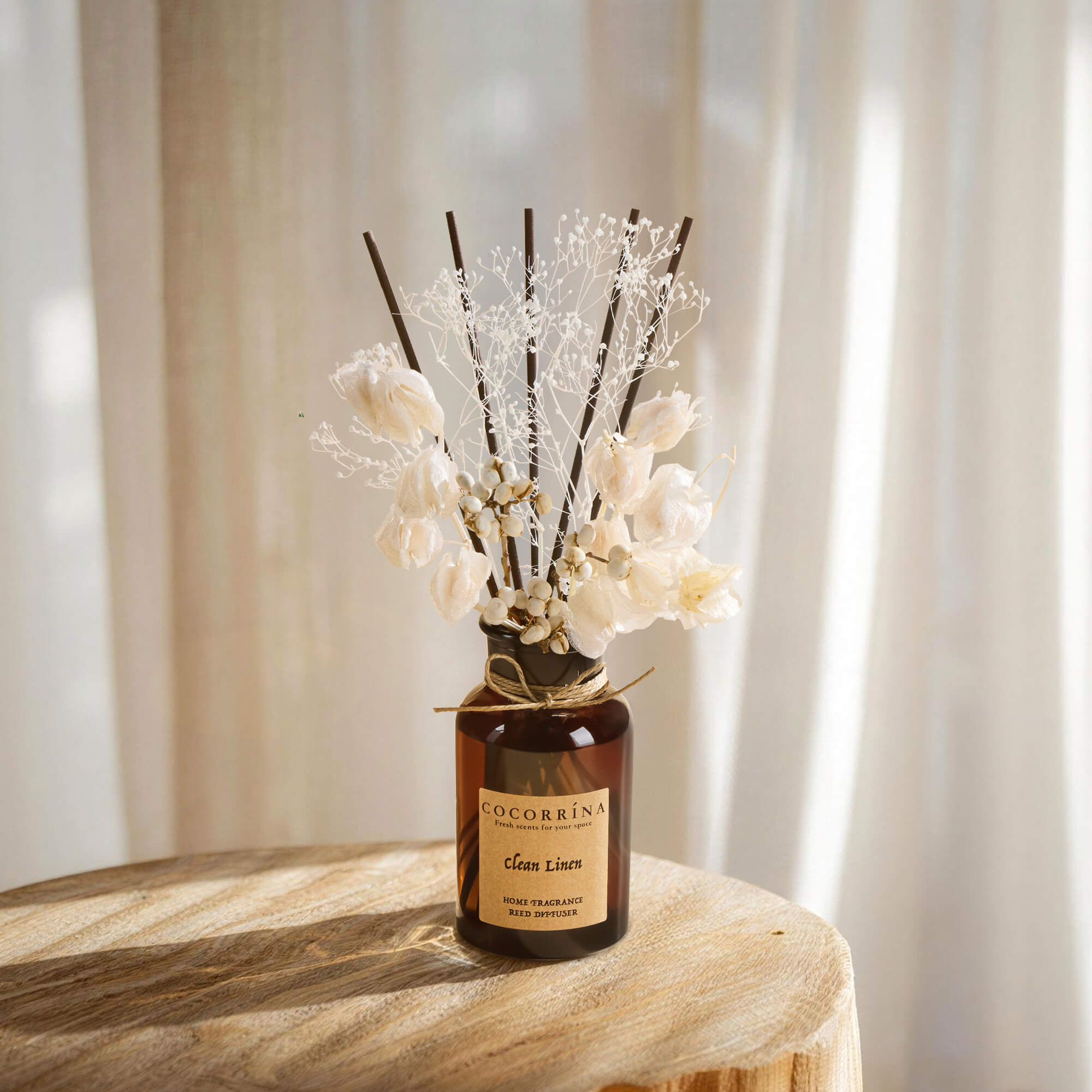 COCORRÍNA Clean Linen Brown Bottle Reed Diffuser Set