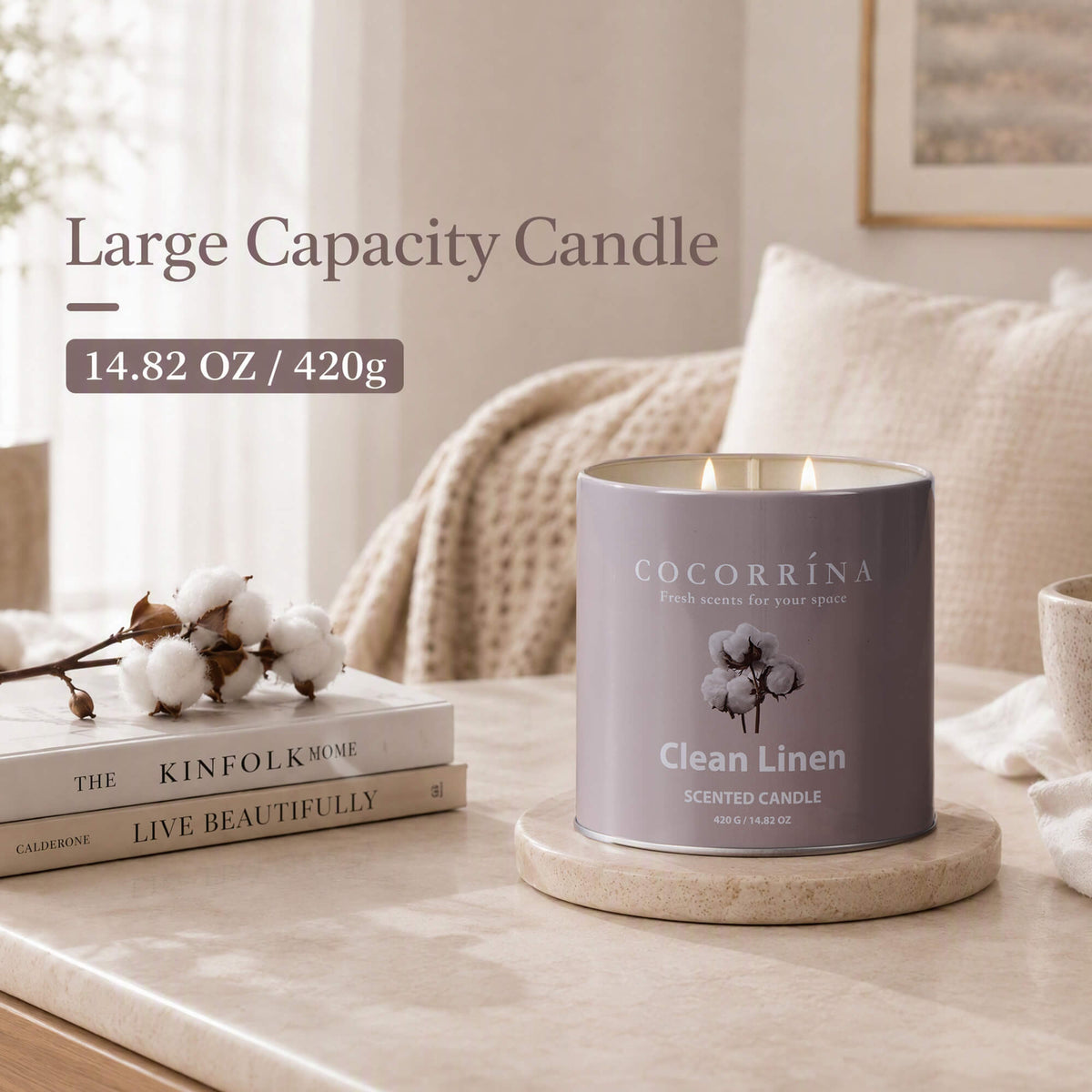 COCORRÍNA Clean Linen Jar Candle 14.82oz