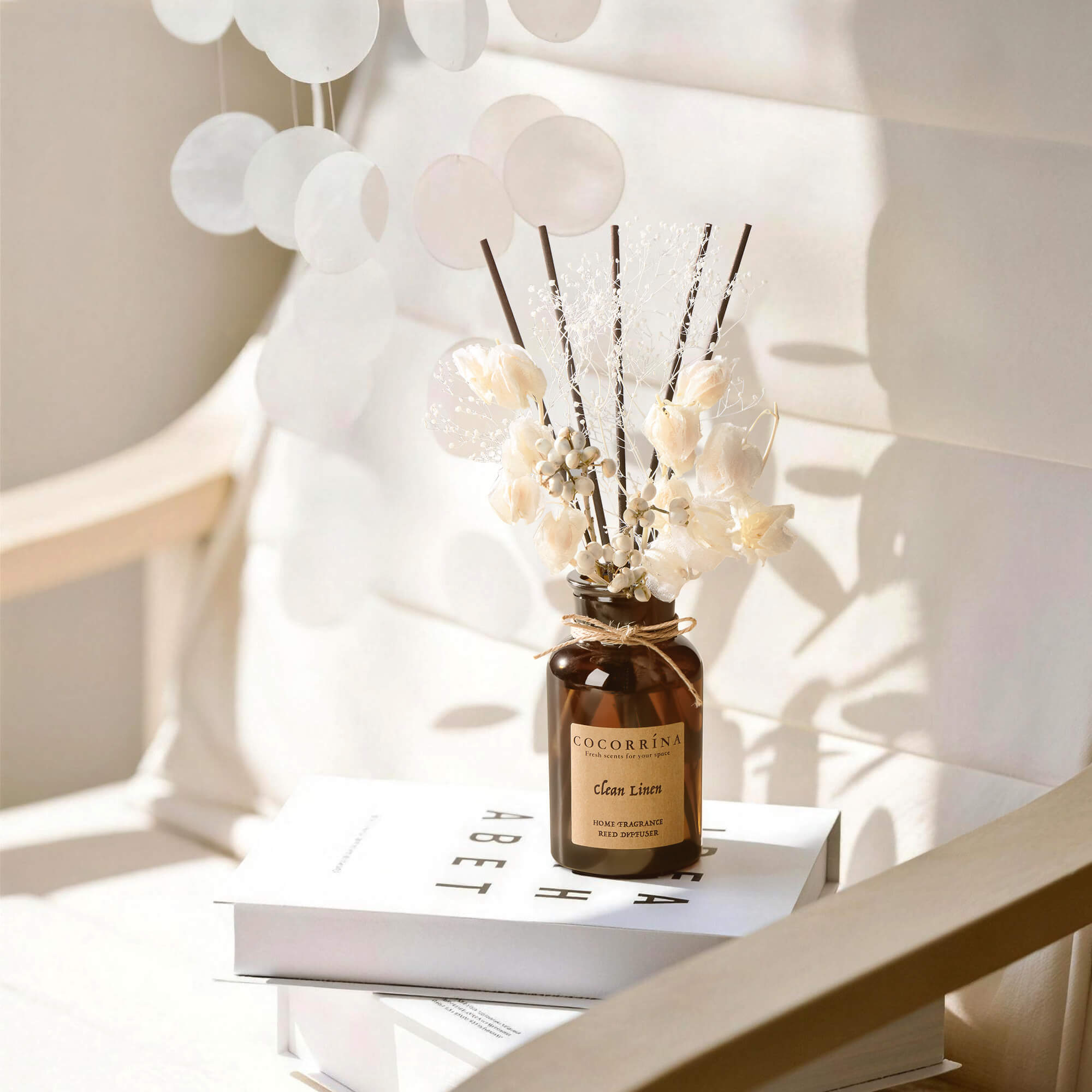 COCORRÍNA Juego de difusores de varillas en botella marrón de lino limpio