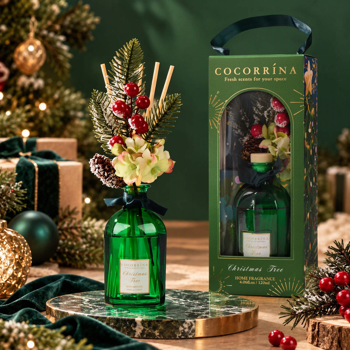 COCORRÍNA Christmas Portable Christmas Tree Reed Diffuser Set