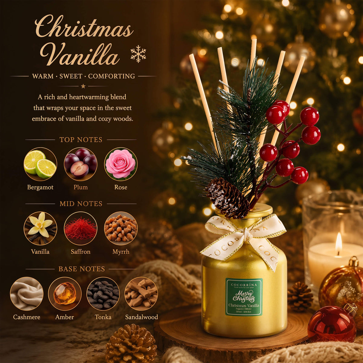COCORRÍNA Christmas Vanilla Reed Diffuser Set