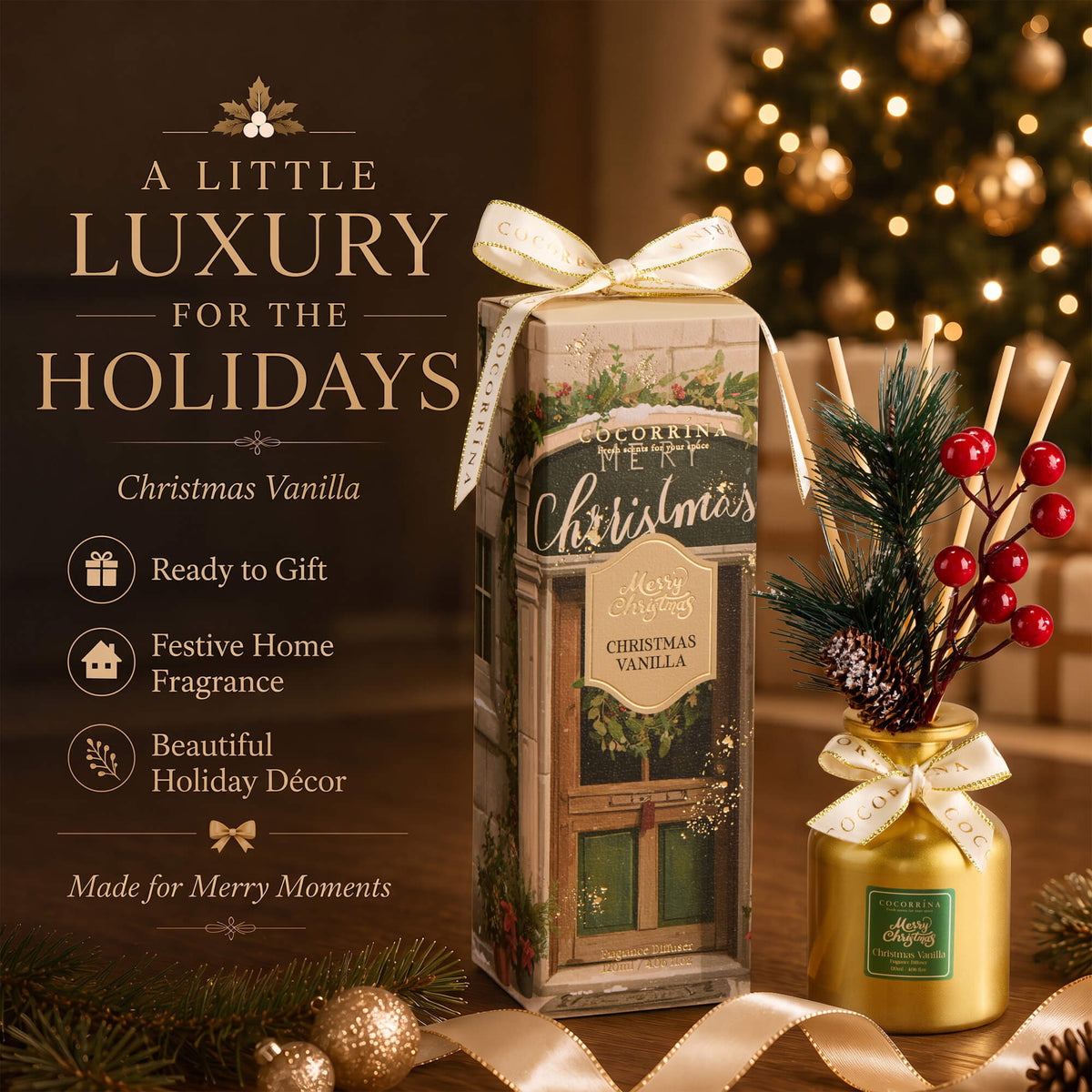 COCORRÍNA Christmas Vanilla Reed Diffuser Set