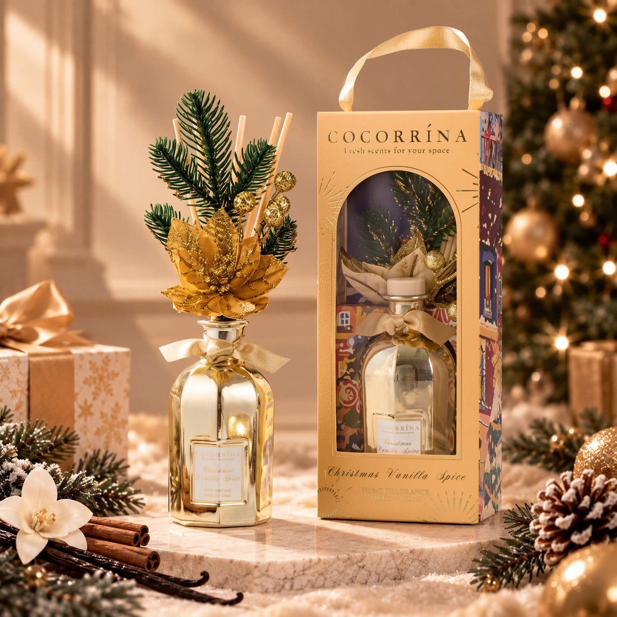COCORRÍNA Christmas Portable Vanilla Spice Reed Diffuser Set