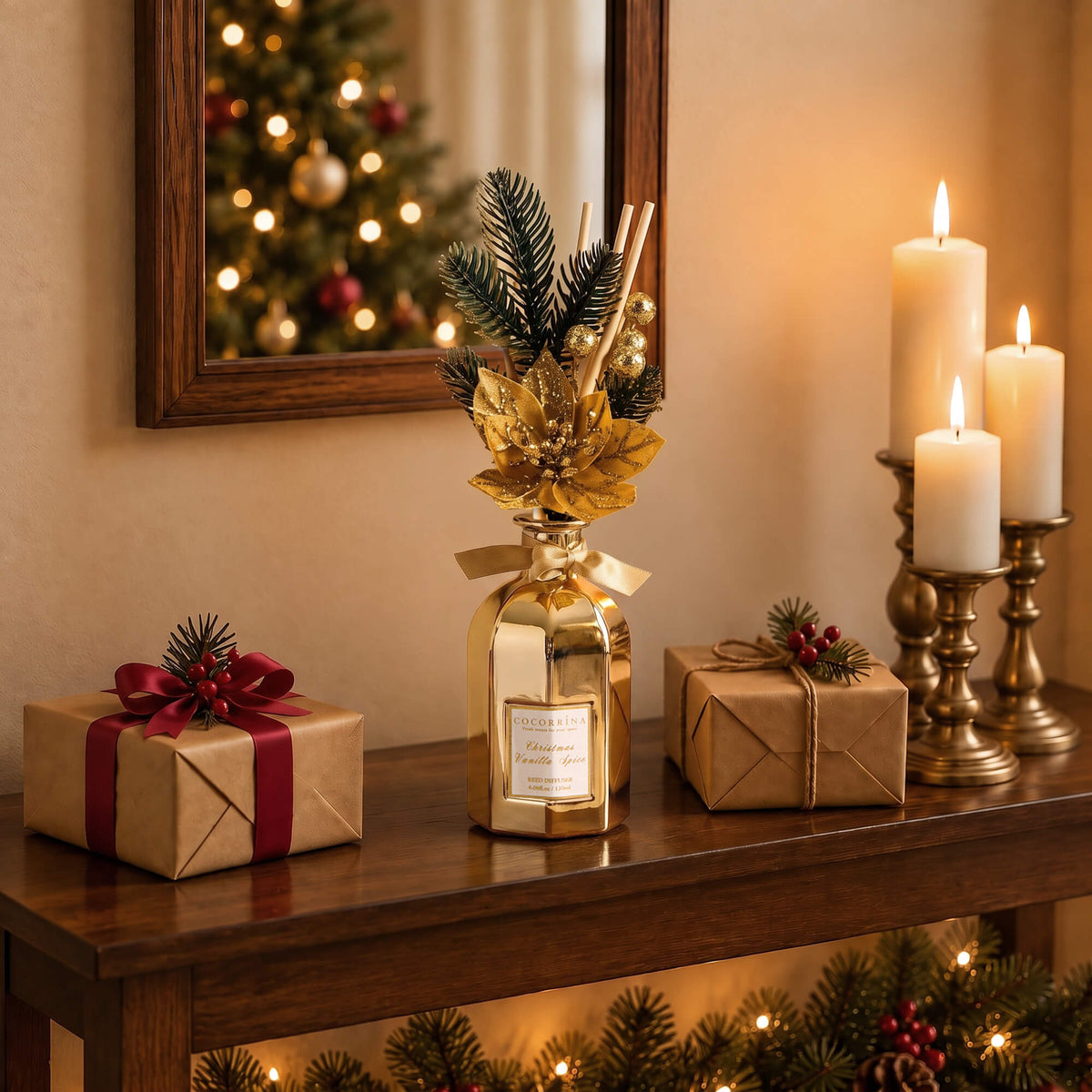 COCORRÍNA Christmas Portable Vanilla Spice Reed Diffuser Set