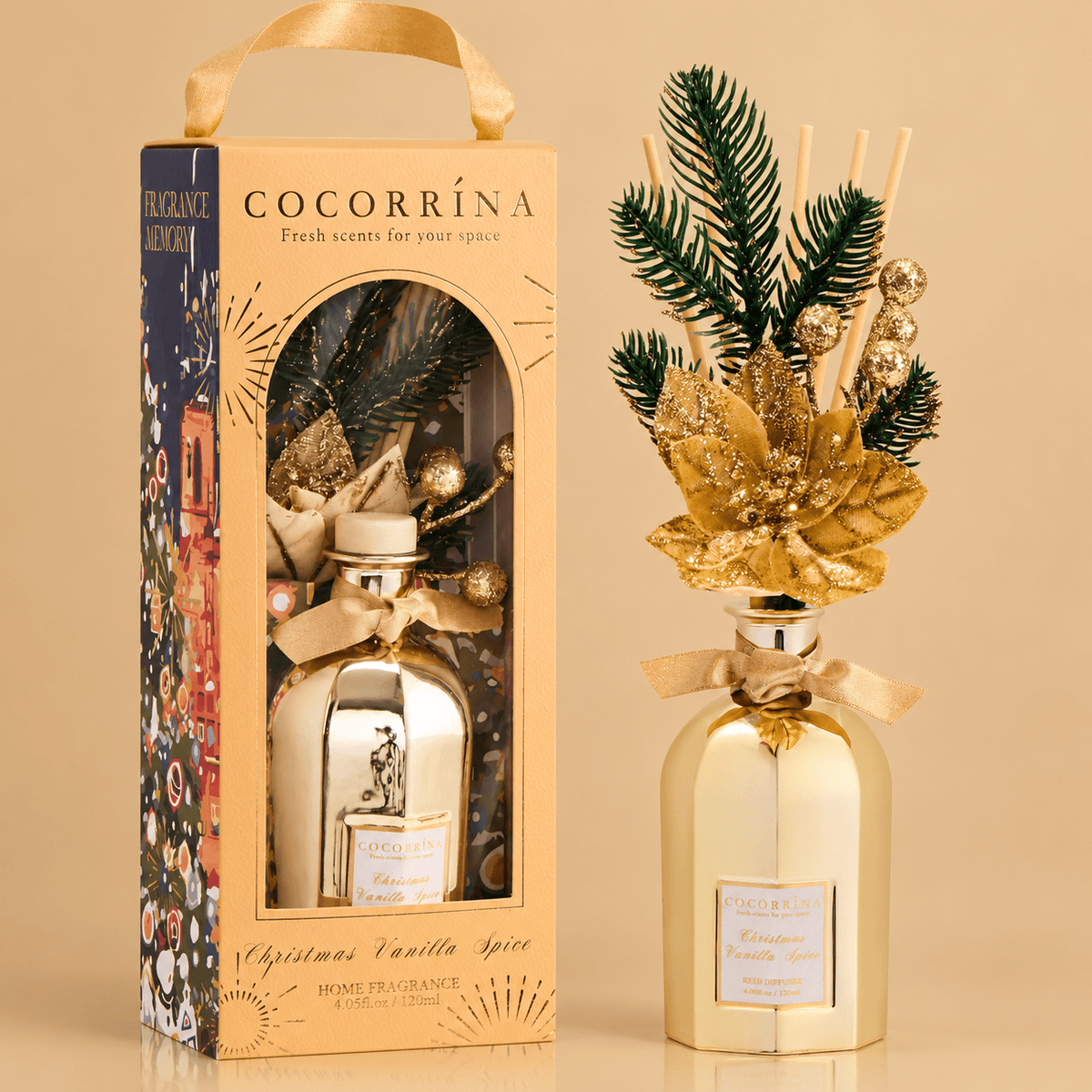 COCORRÍNA Christmas Portable Vanilla Spice Reed Diffuser Set